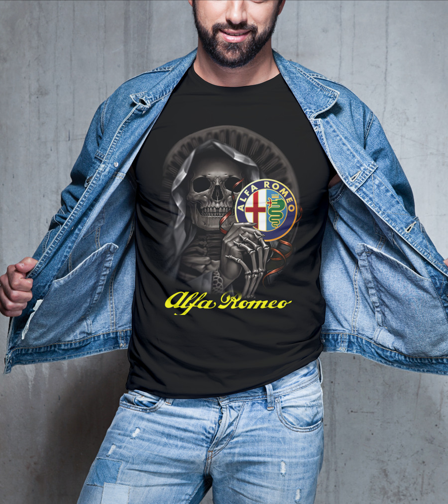 Alfa Romeo Skull Emblem With Hooded Skeleton T-Shirt
