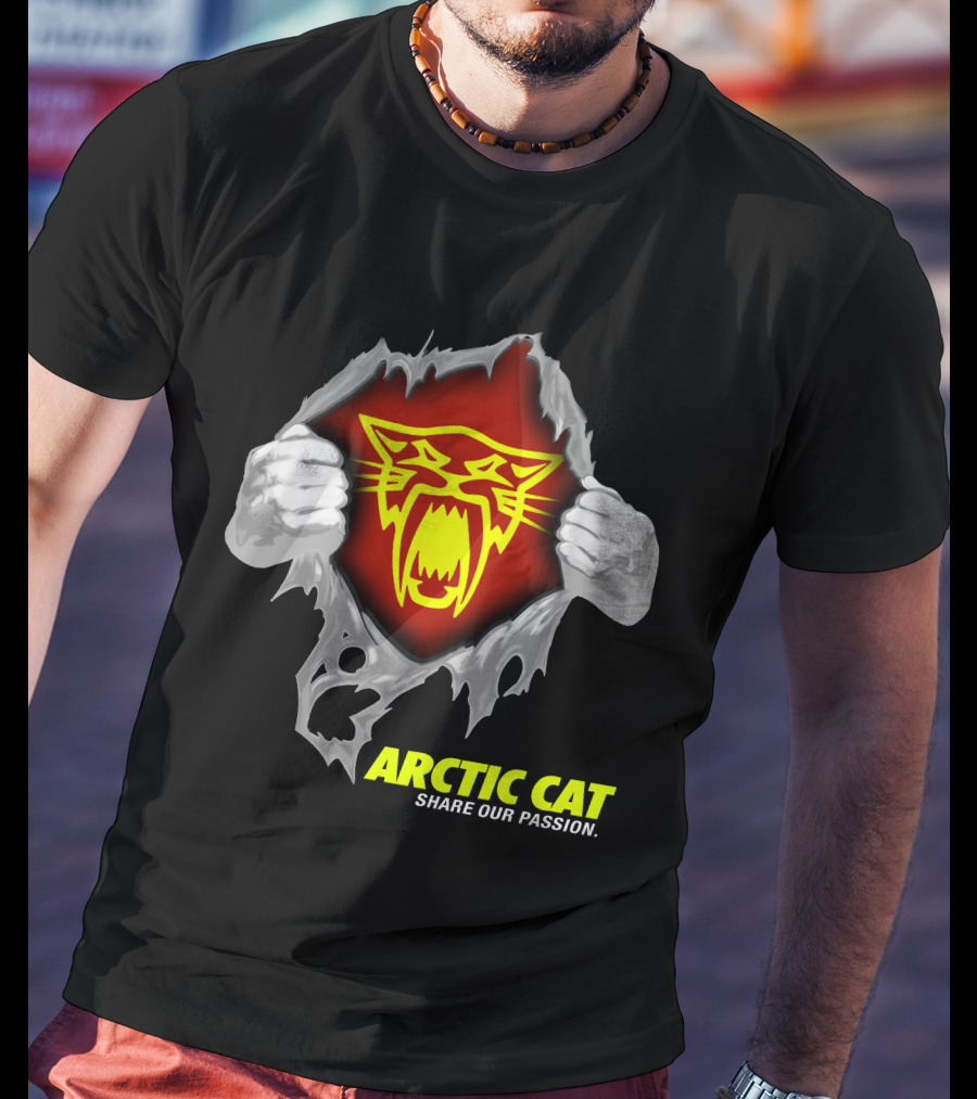 Arctic Cat Share Our Passion Fierce Yellow Logo Ripped Effect T-Shirt
