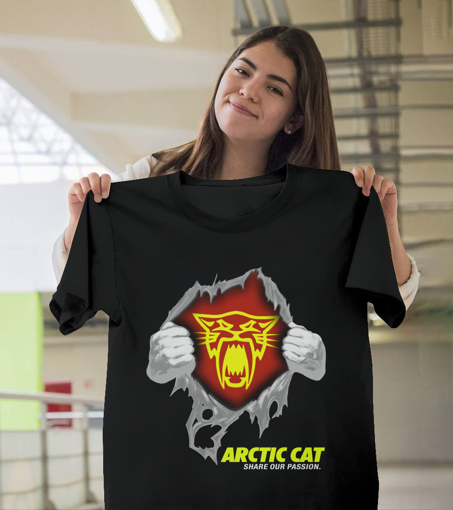 Arctic Cat Share Our Passion Fierce Yellow Logo Ripped Effect T-Shirt