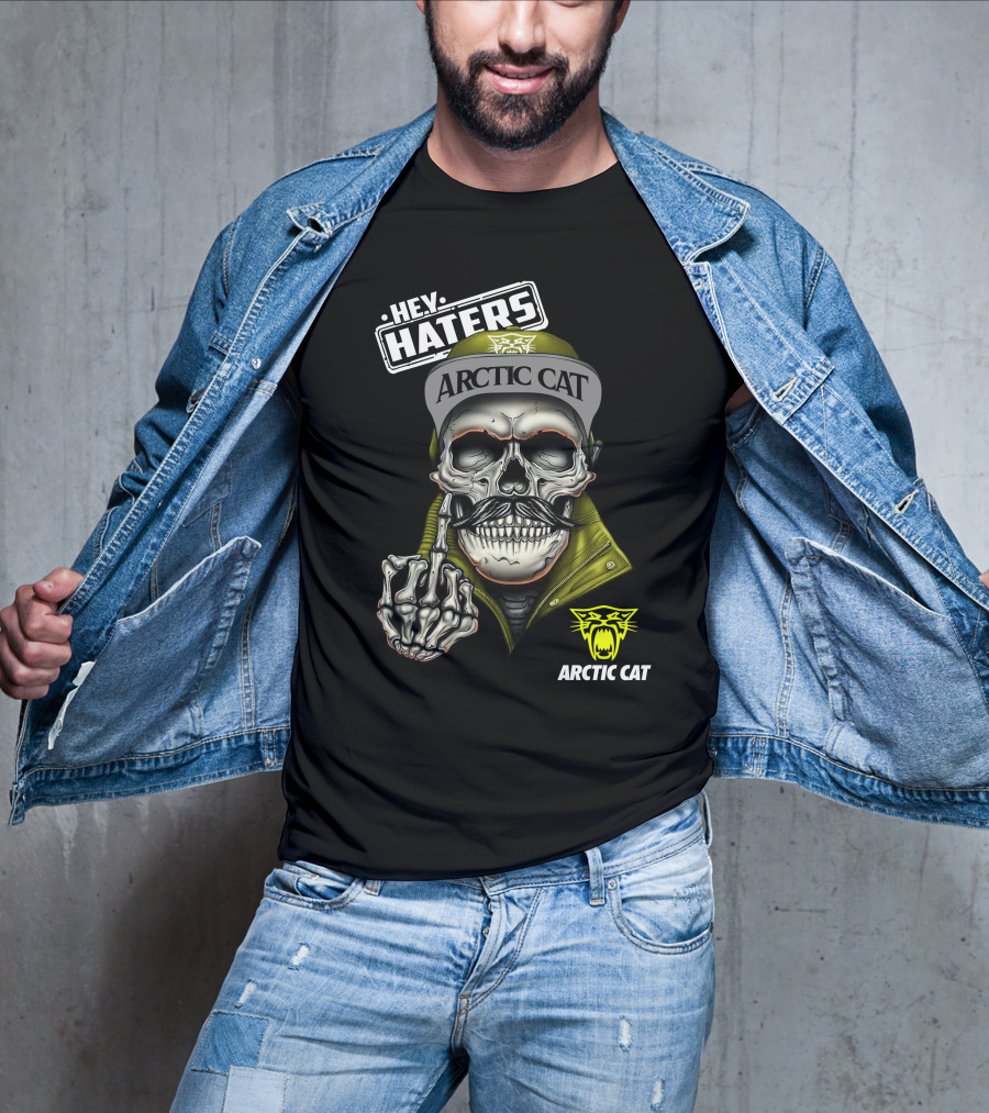 Hey Haters Arctic Cat Skull With Yellow T-Shirt