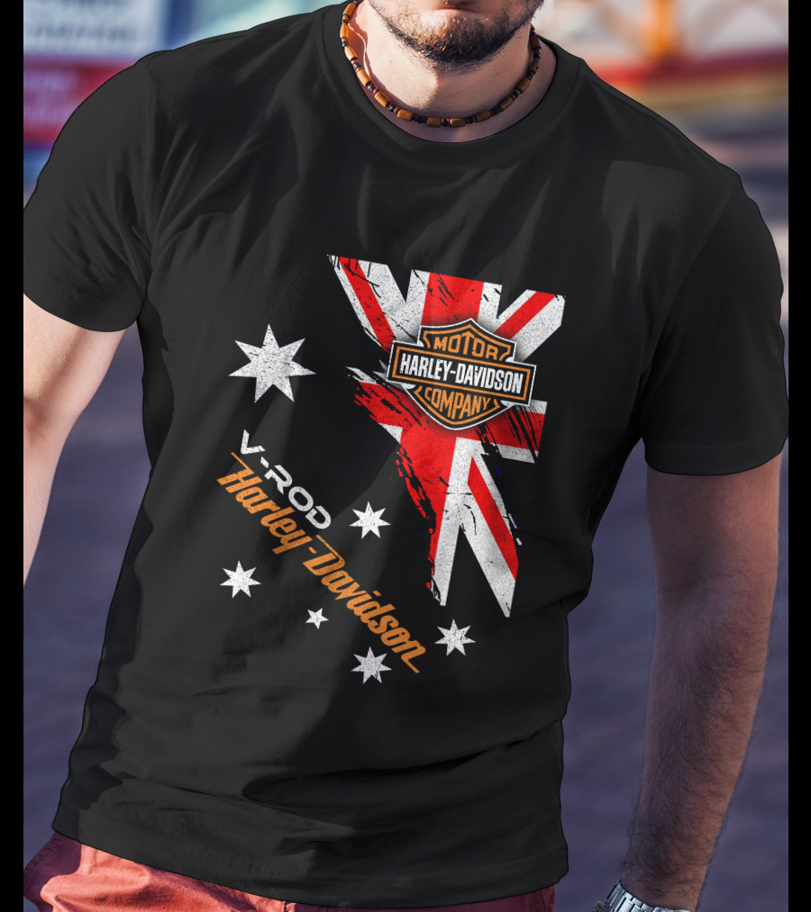 V-Rod Harley Davidson Motor Company Uk Flag Stars T-Shirt