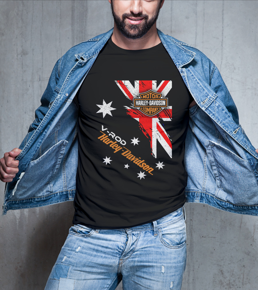 V-Rod Harley Davidson Motor Company Uk Flag Stars T-Shirt