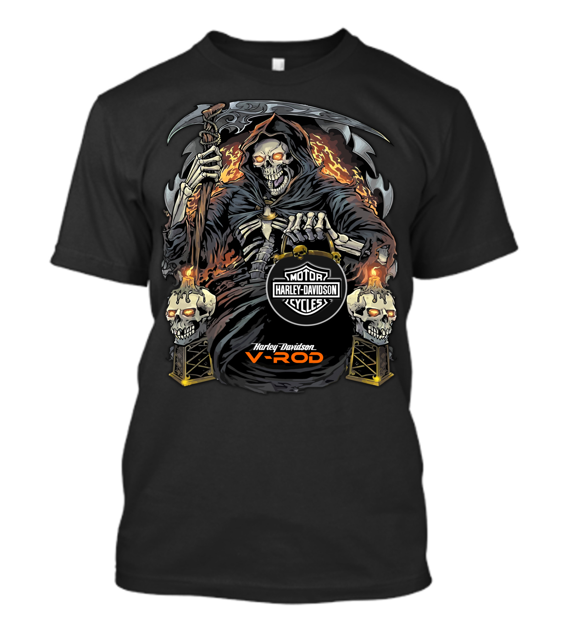 Harley Davidson V-Rod Grim Reaper Skeleton Flames T-Shirt