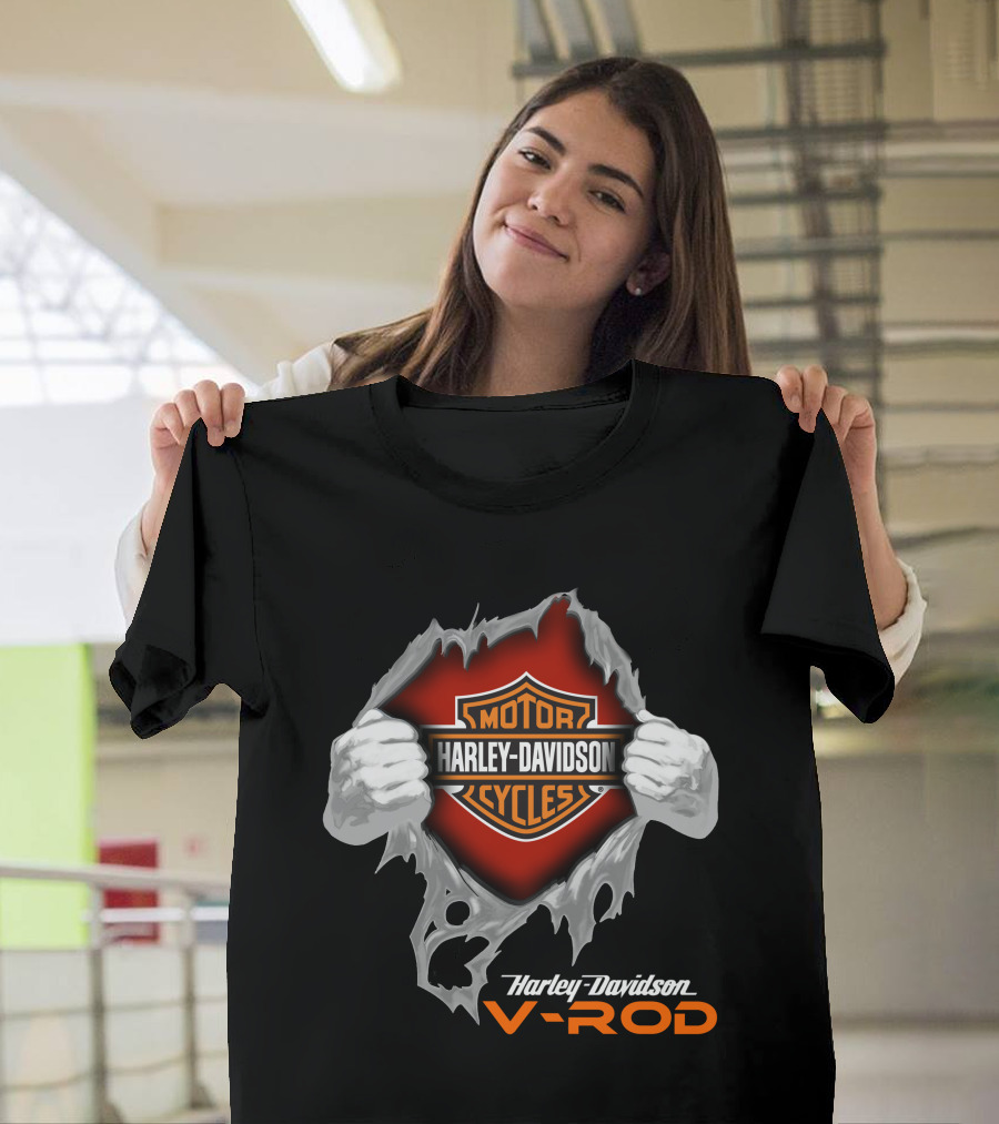 Harley Davidson V-Rod Motor Cycles Logo And Shield With Ripping Hands T-Shirt