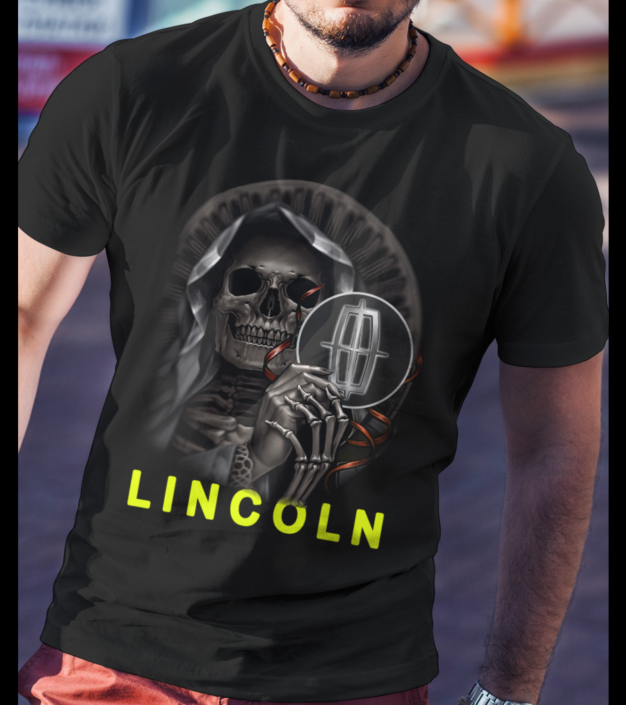 Lincoln Skeleton Holding Logo Grim Reaper Theme T-Shirt