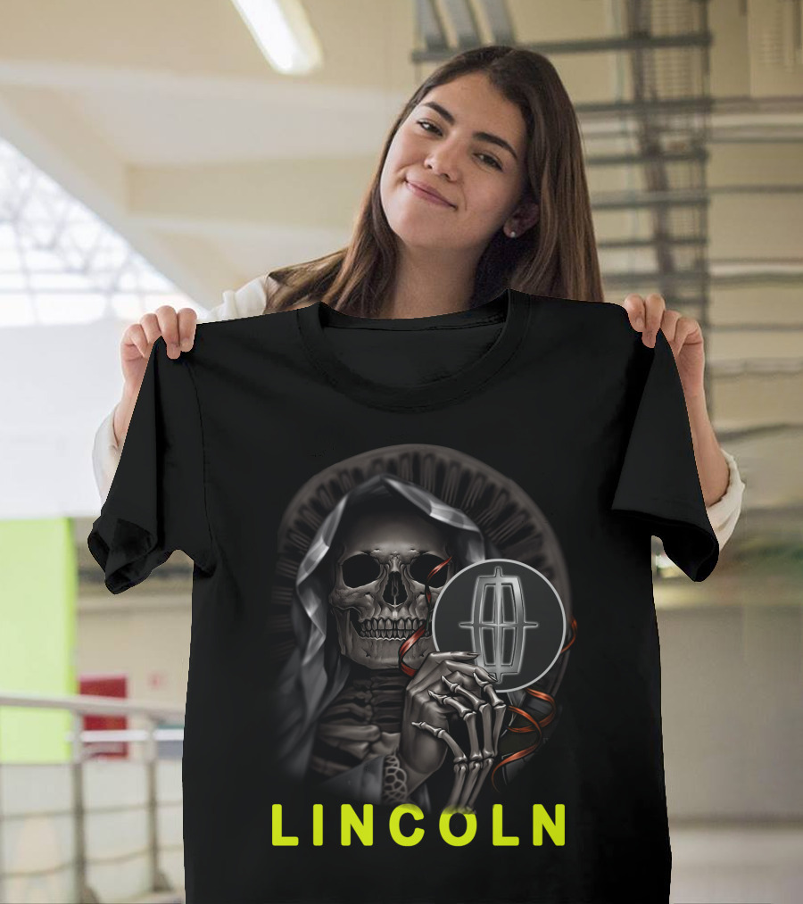 Lincoln Skeleton Holding Logo Grim Reaper Theme T-Shirt