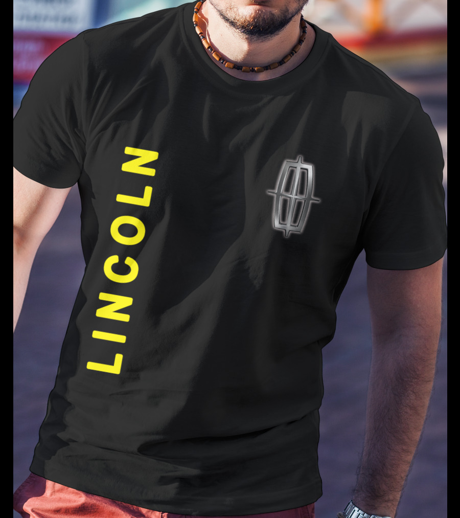 Lincoln Logo Vertical Yellow Text Black T-Shirt