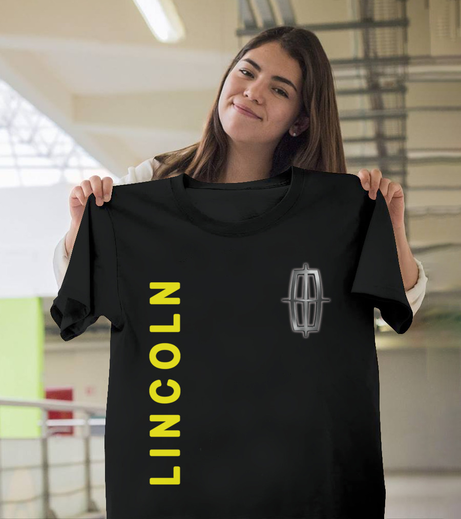 Lincoln Logo Vertical Yellow Text Black T-Shirt