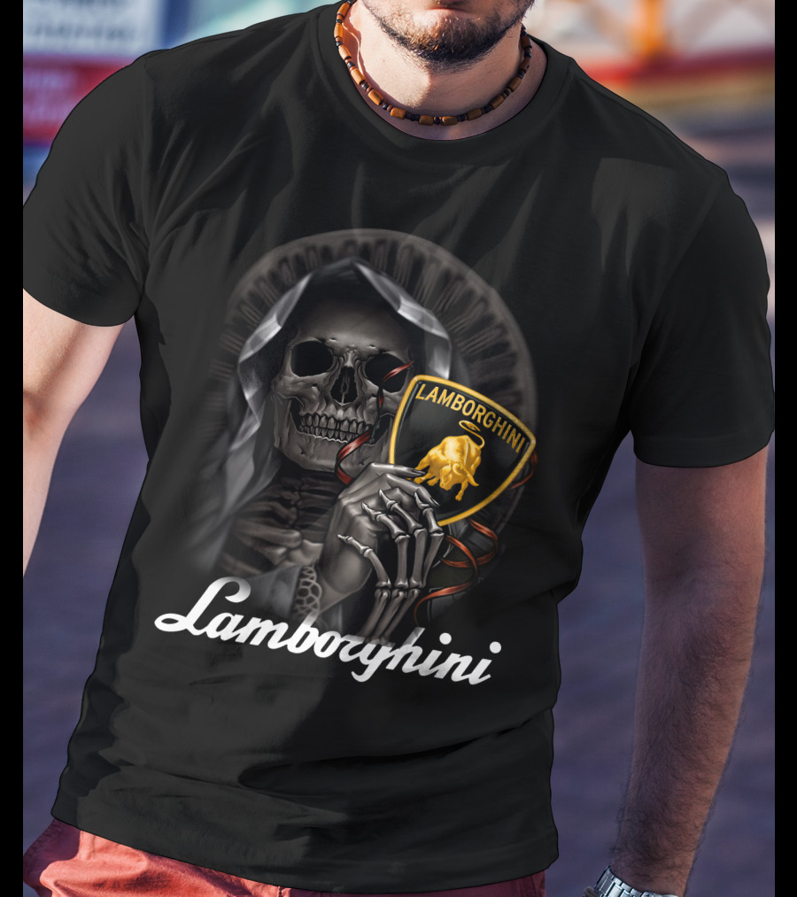 Lamborghini Skeleton Holding Shield T-Shirt