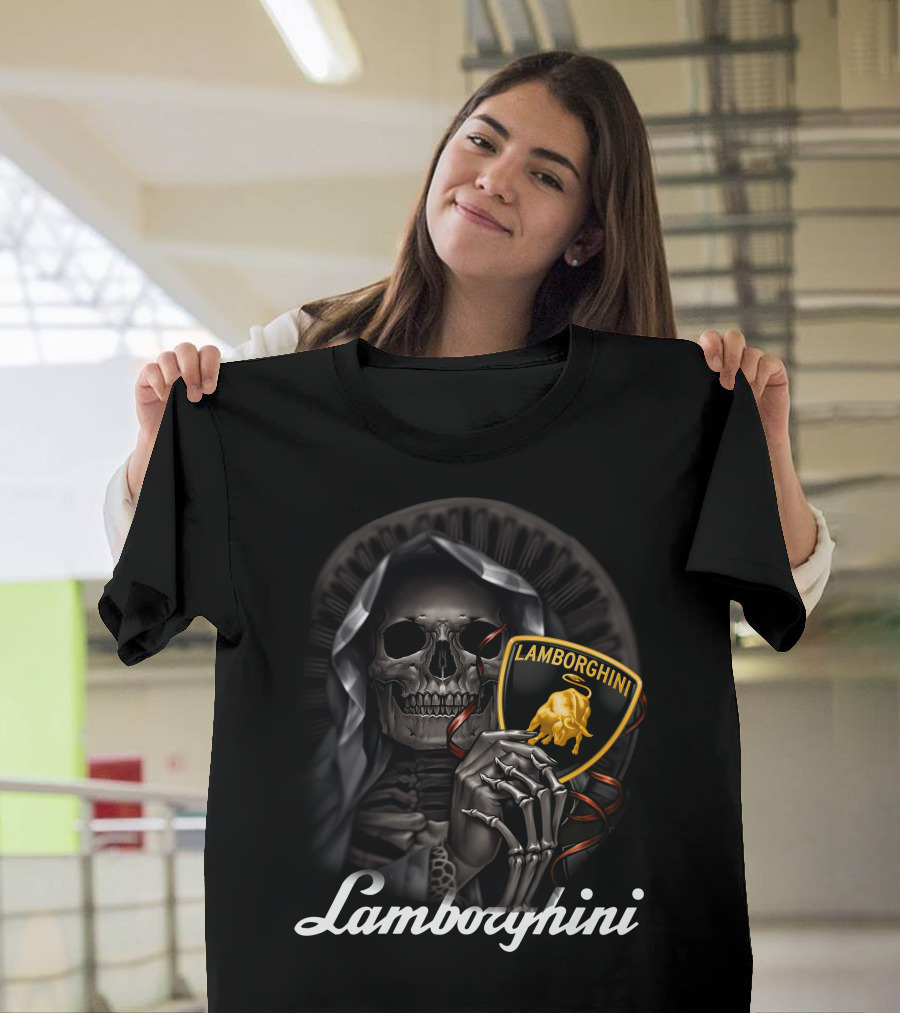 Lamborghini Skeleton Holding Shield T-Shirt