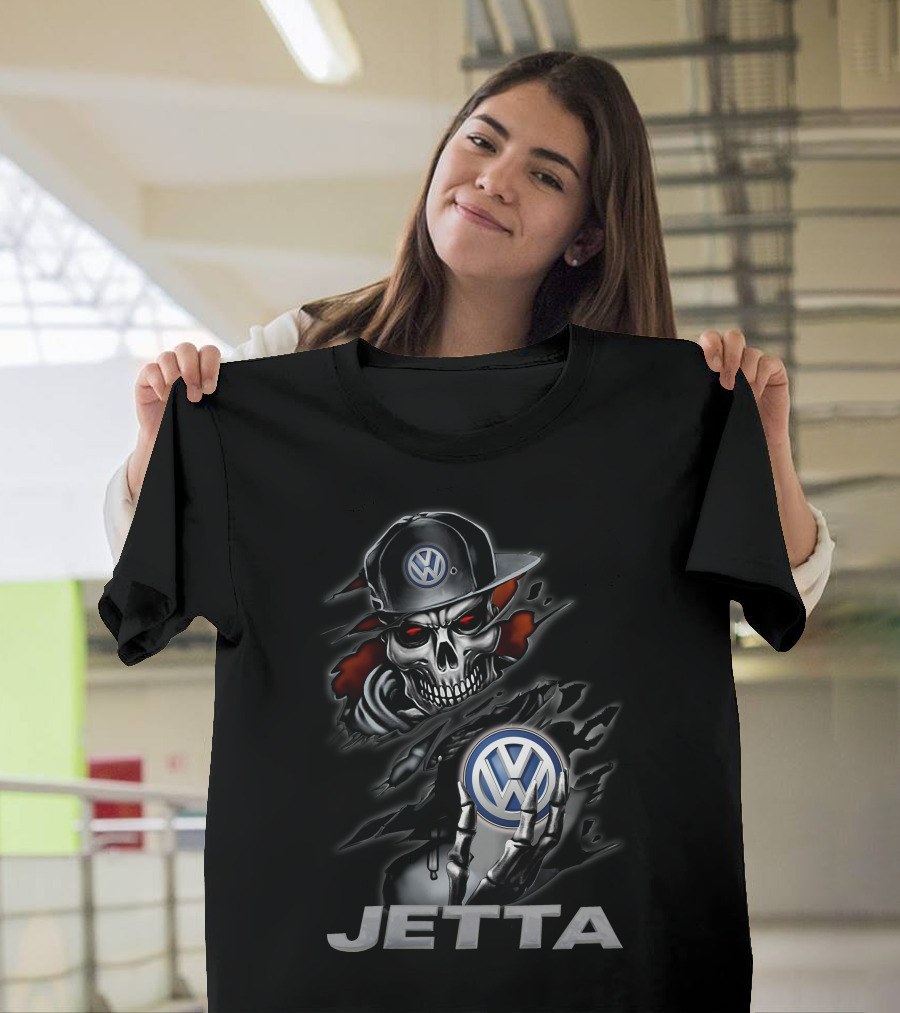 Volkswagen Jetta Skull With Logo Hat And Red Eyes T-Shirt