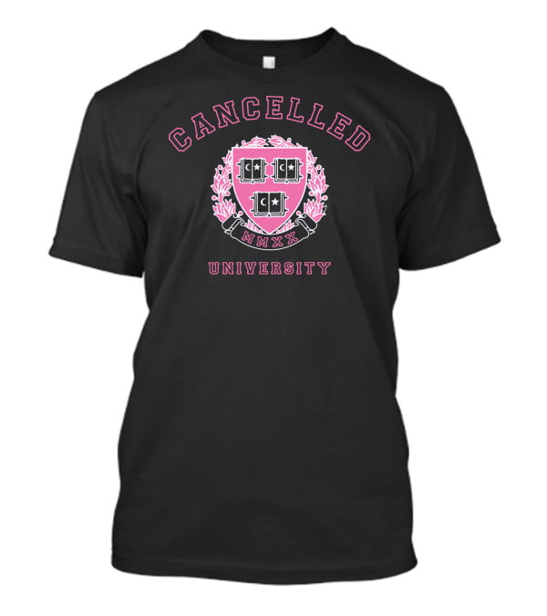 Cancelled University MMXX Pink Shield Logo Larray Merch T-Shirt