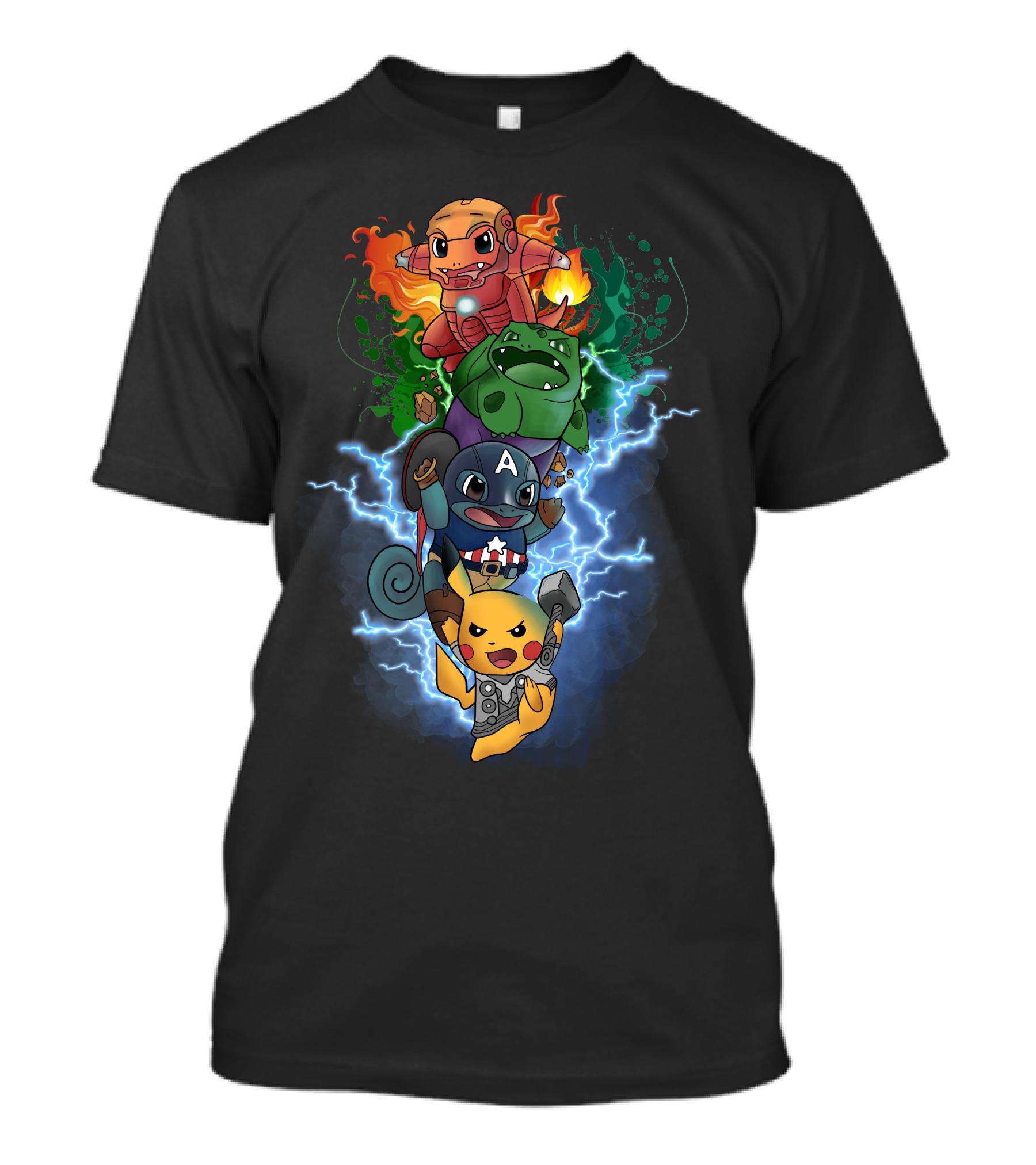 Pikachu Squirtle Charmander Bulbasaur Superhero Mashup T-Shirt