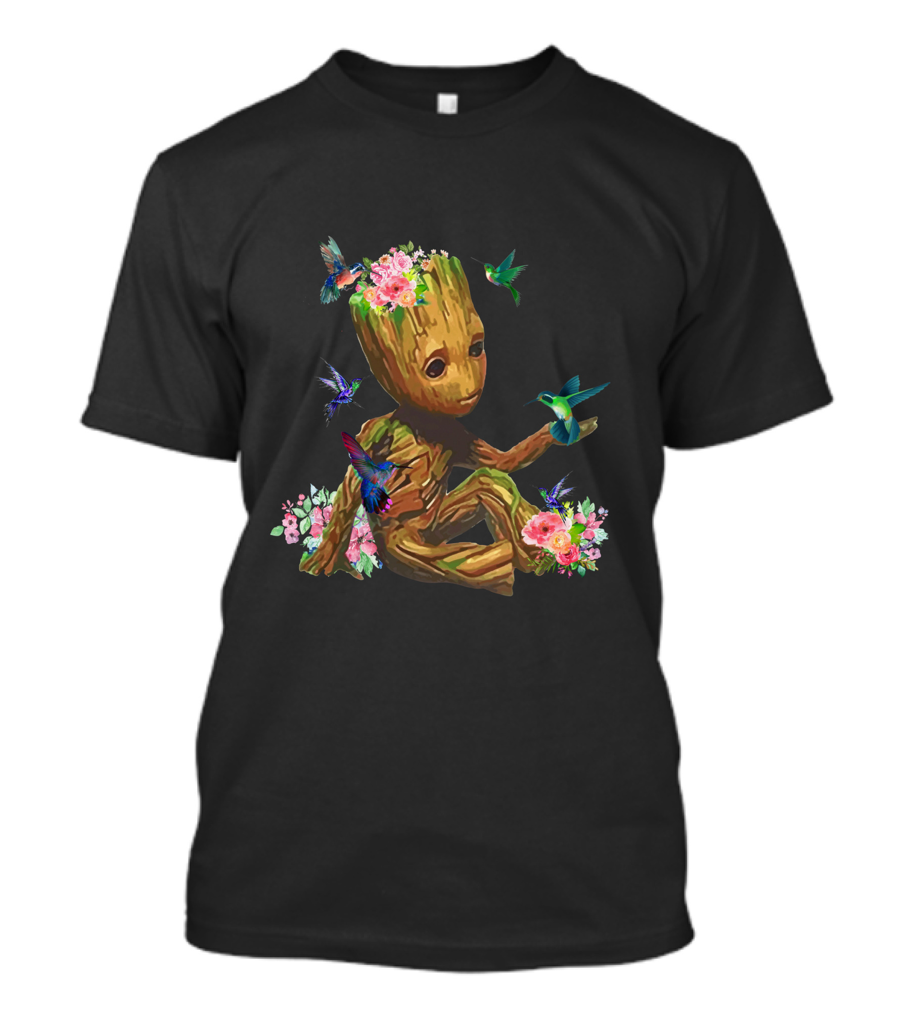 Baby Groot With Flowers And Hummingbirds T-Shirt