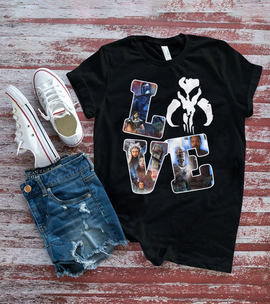 Manda Star Love With Mandalorian And Mythosaur Icons T-Shirt