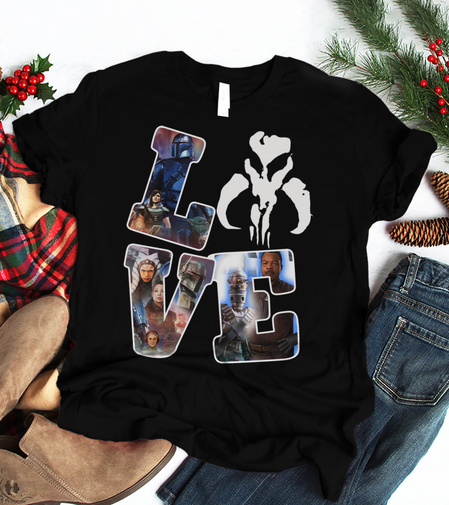 Manda Star Love With Mandalorian And Mythosaur Icons T-Shirt