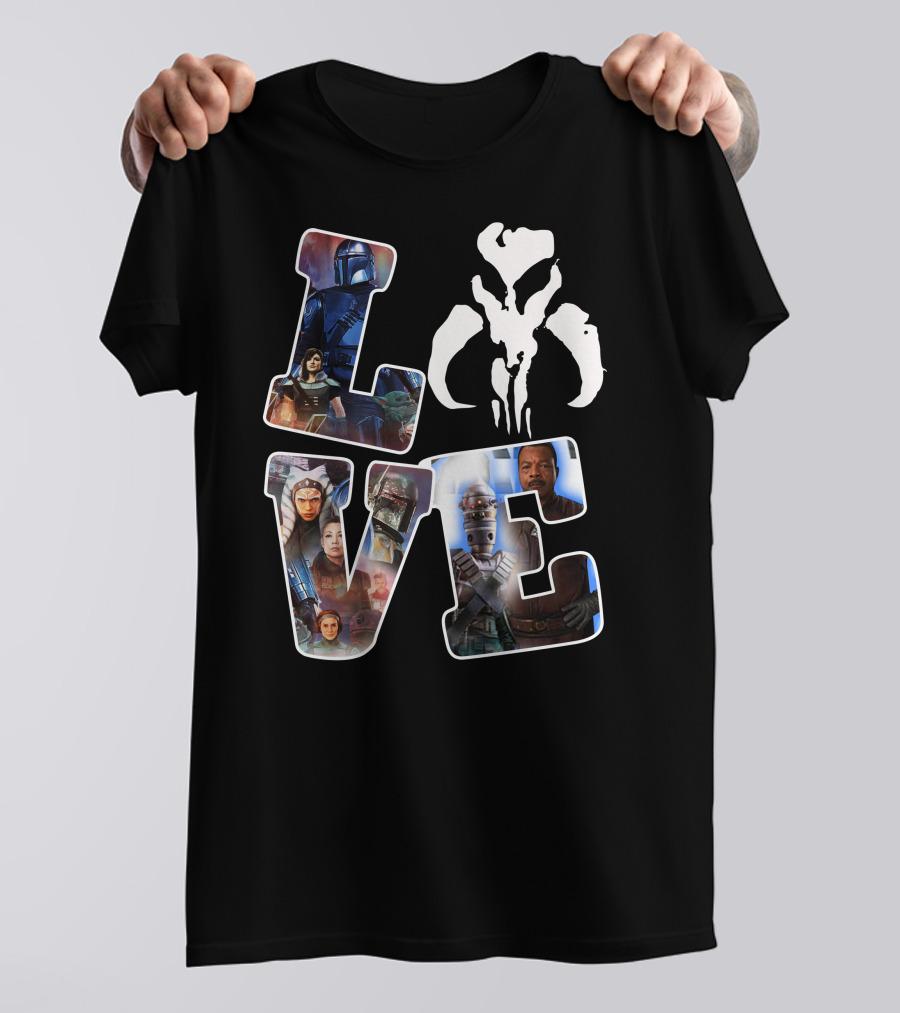 Manda Star Love With Mandalorian And Mythosaur Icons T-Shirt
