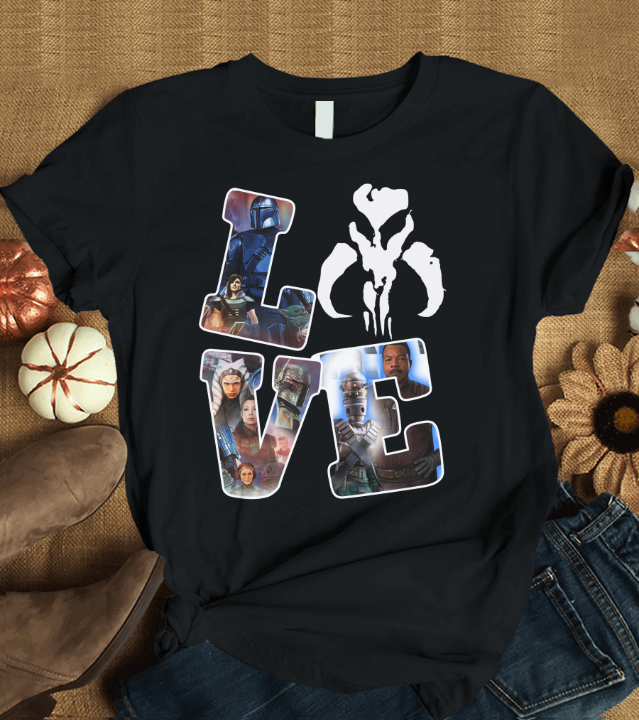 Manda Star Love With Mandalorian And Mythosaur Icons T-Shirt