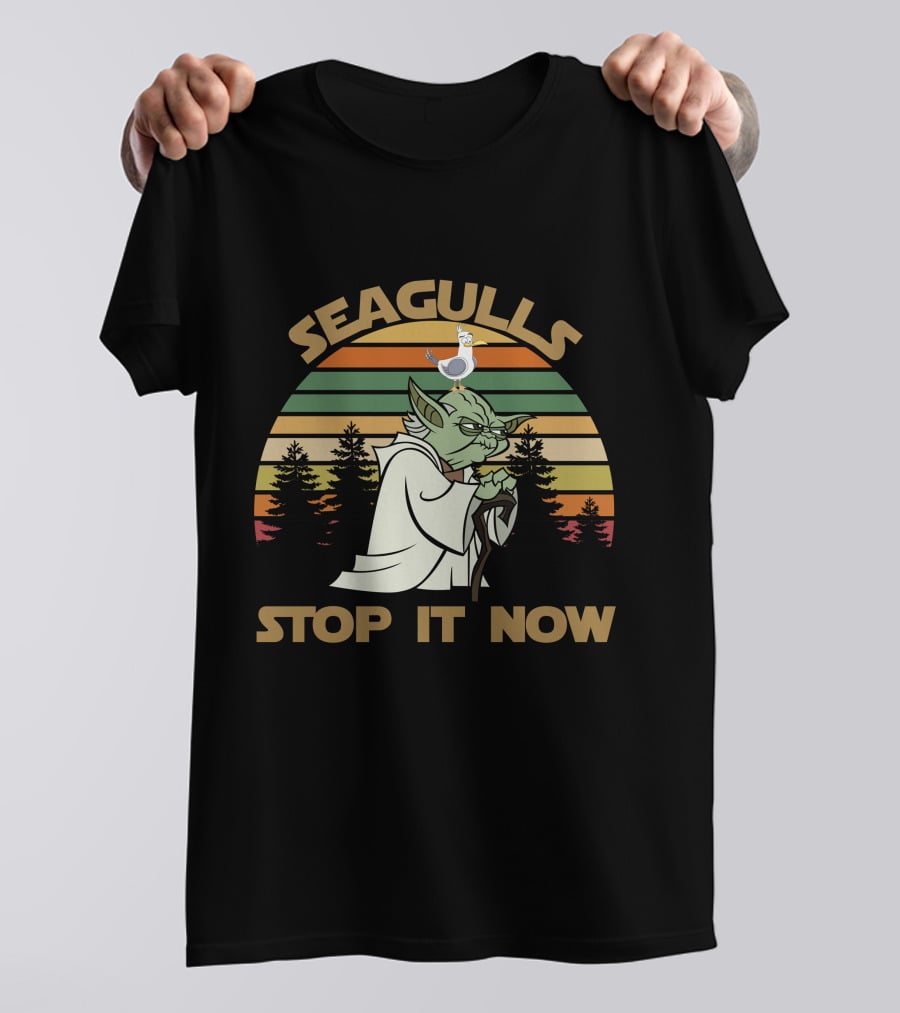 Seagulls Stop It Now 5 Retro Sunset Yoda T-Shirt