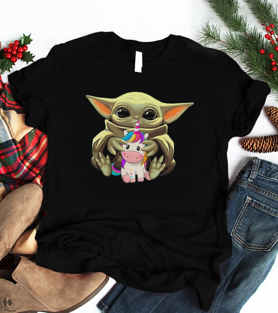 Baby Yoda With Unicorn Hug T-Shirt