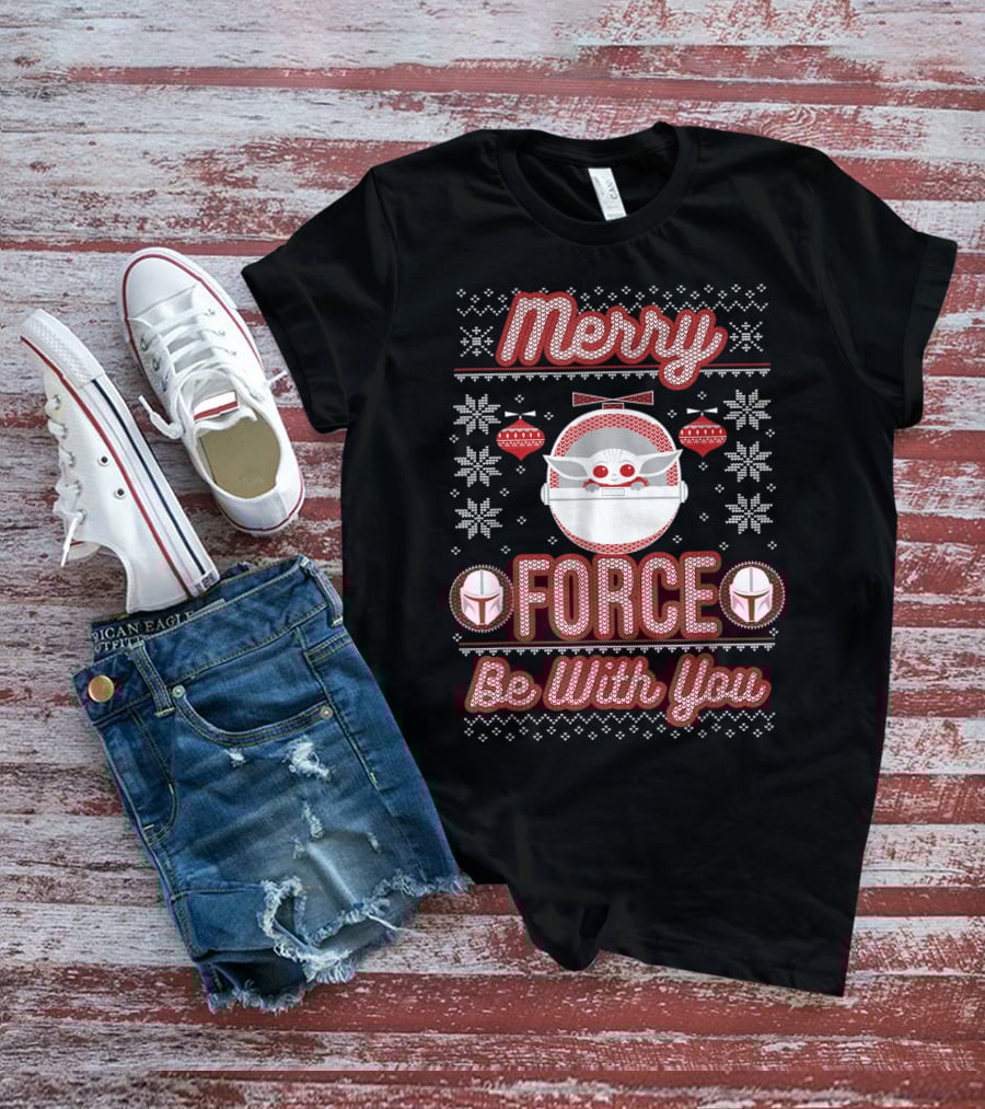 Merry Force Be With You Mandalorian Child Holiday T-Shirt