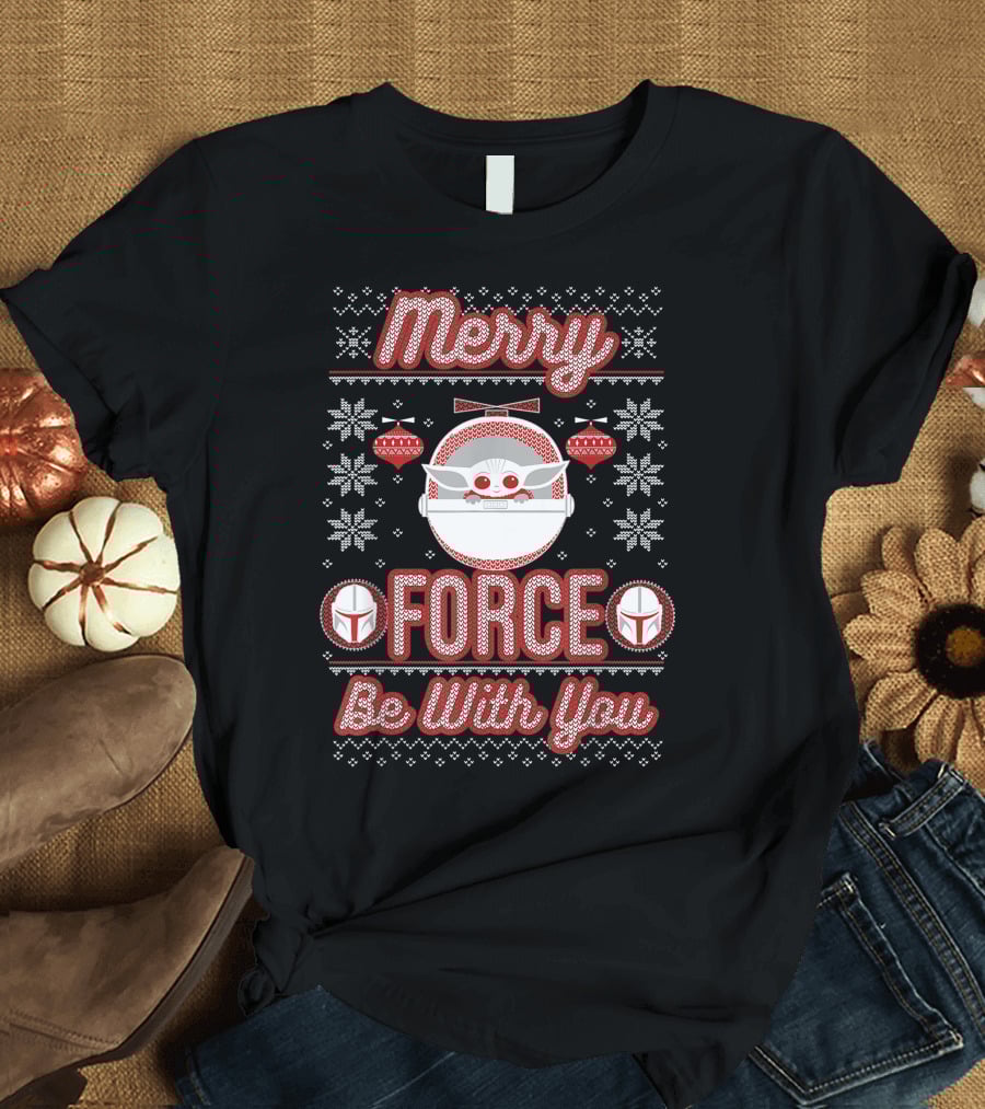 Merry Force Be With You Mandalorian Child Holiday T-Shirt