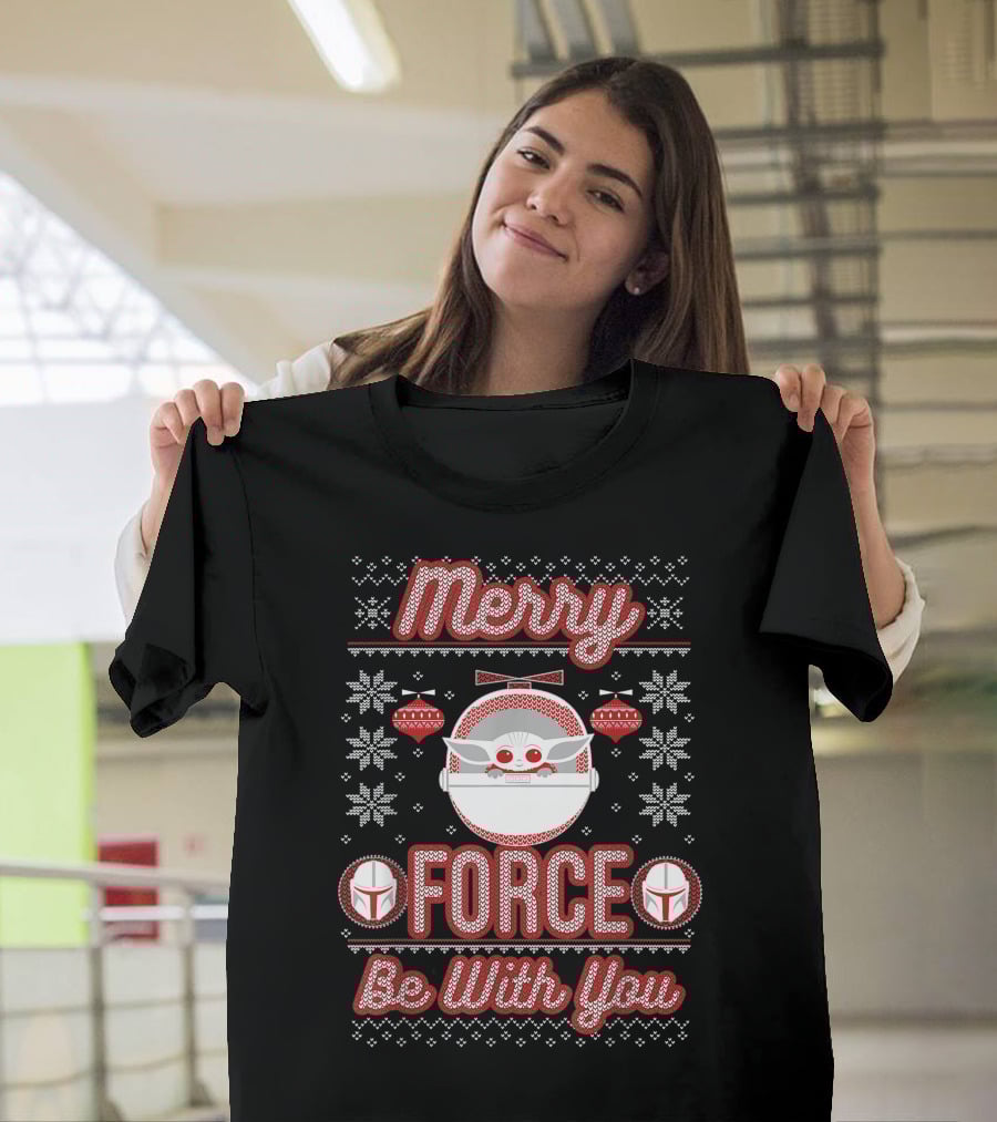 Merry Force Be With You Mandalorian Child Holiday T-Shirt