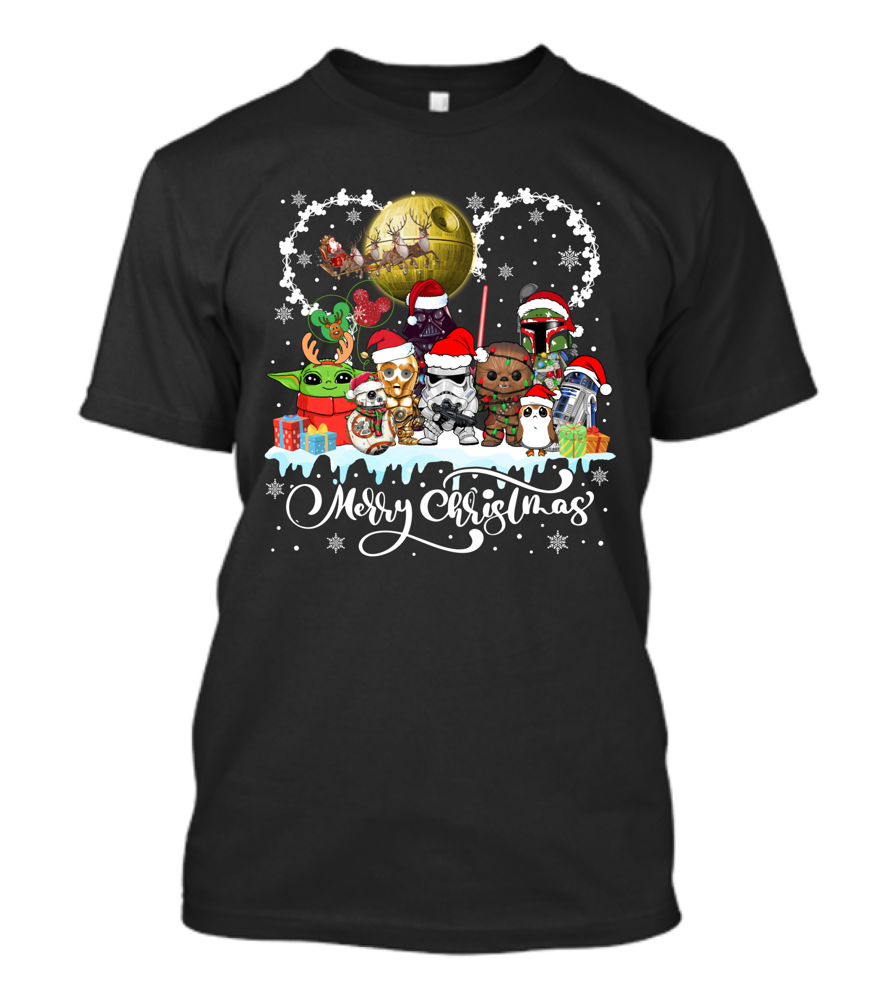 Merry Christmas Star Warss Characters Santa Hats Snowflakes T-Shirt