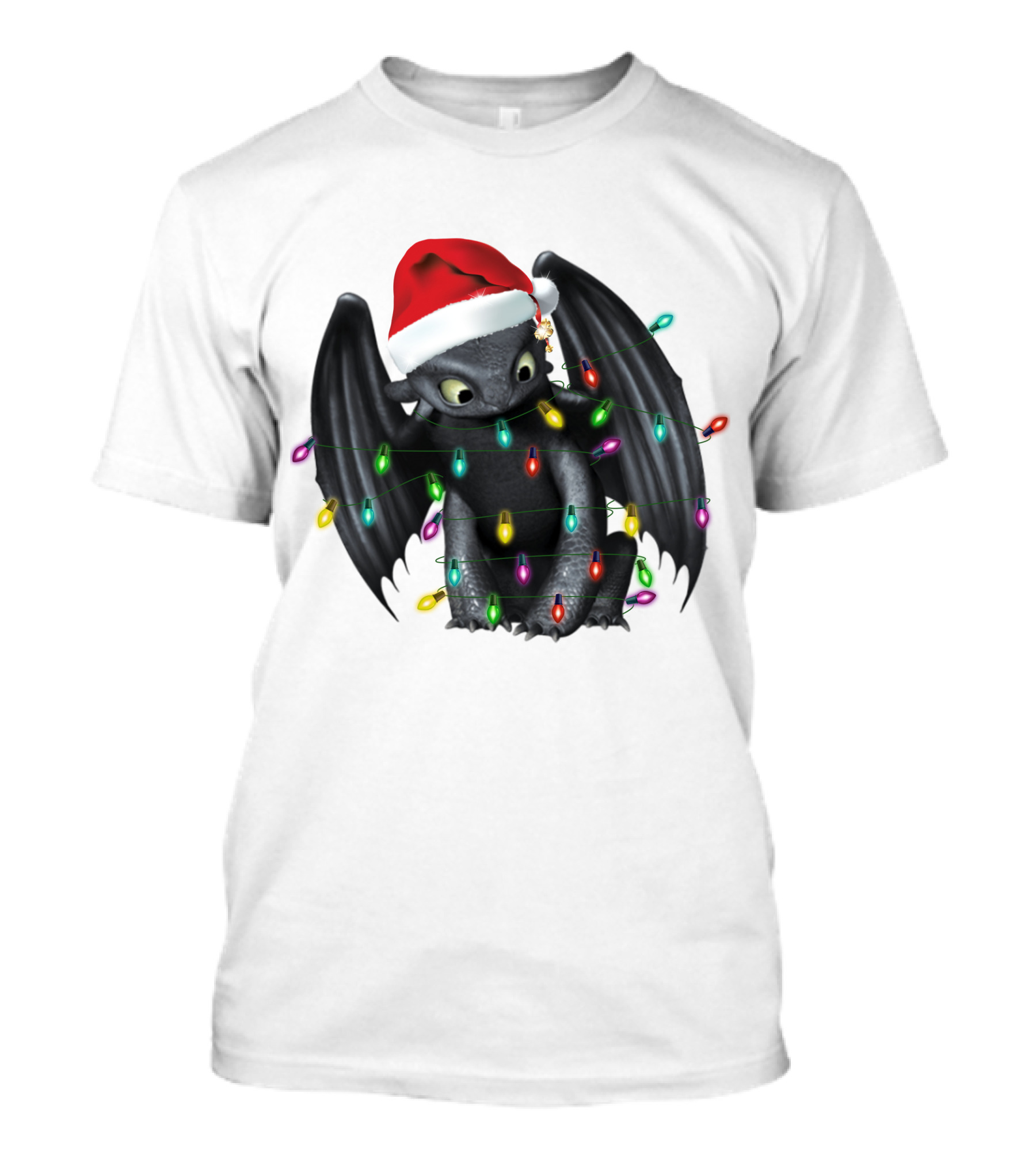 How To Train Your Dragon ZN 297 Toothless Christmas Lights Santa Hat T-Shirt