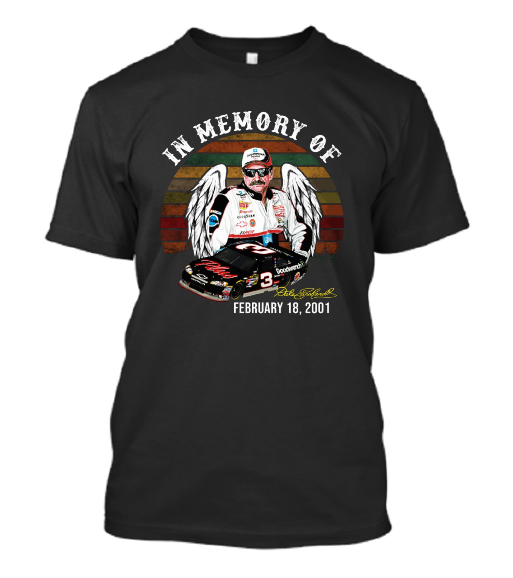 In Memory Of Dale Earnhardt February 18, 2001 Goodwrench Angel Wings NASCAR Car Racing Legend T-Shirt