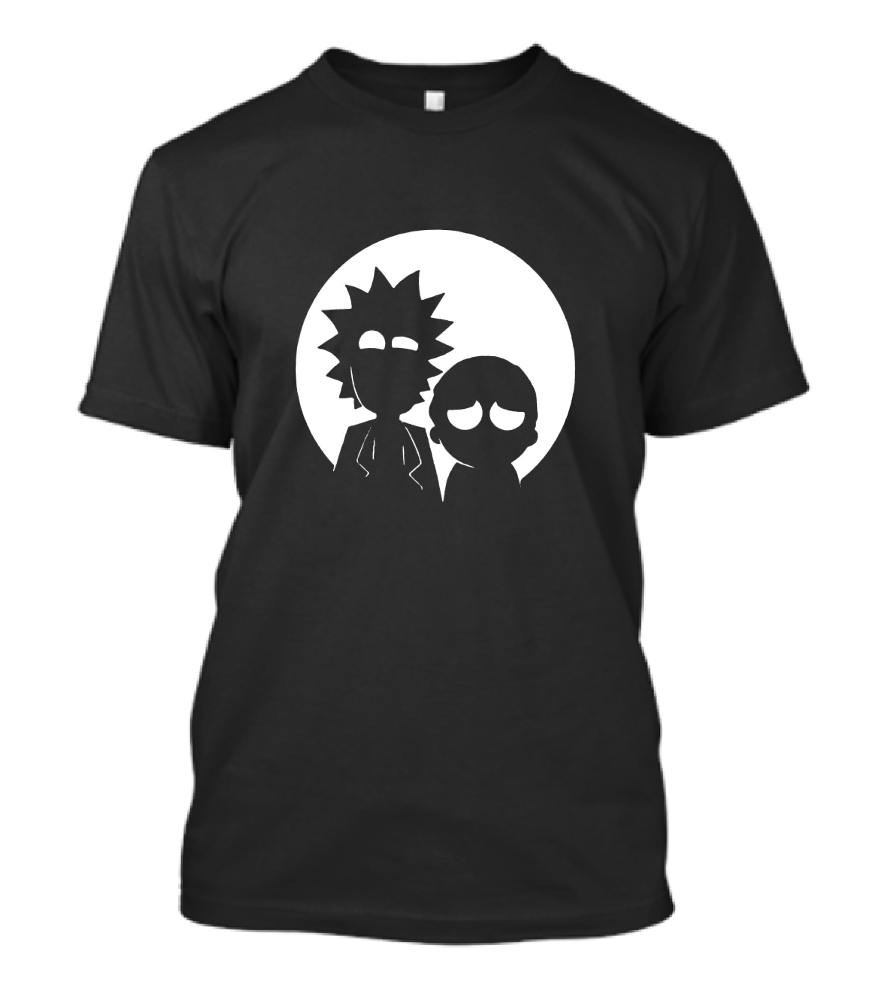 Rick And Morty Face Black And White Silhouette Moon Circle T-Shirt