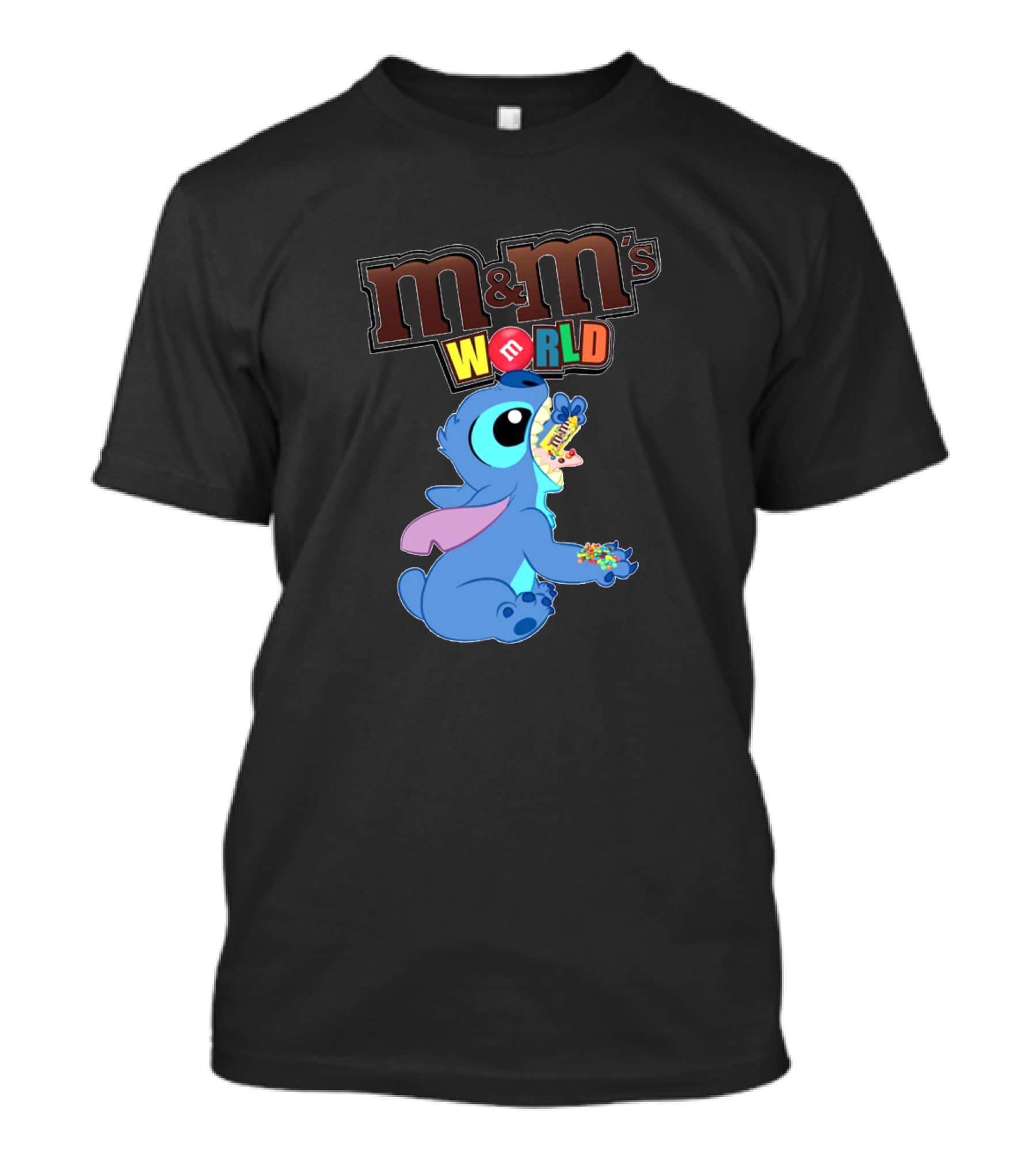 Stitch Enjoying M&M's World Snack With M&M's T-Shirt