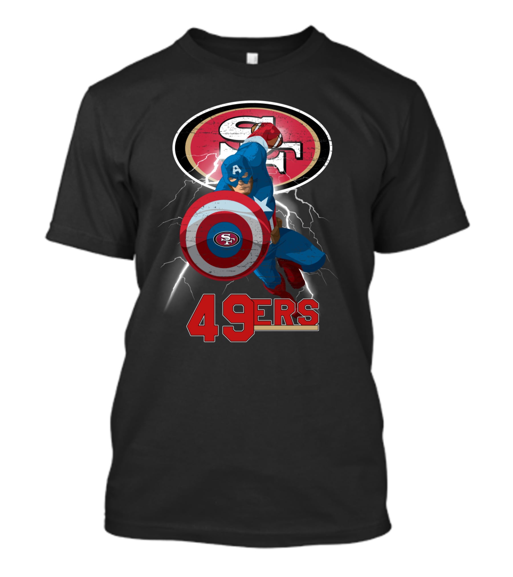 Captain America San Francisco 49ers 49ers Nfl Shield Logo Lightning T-Shirt