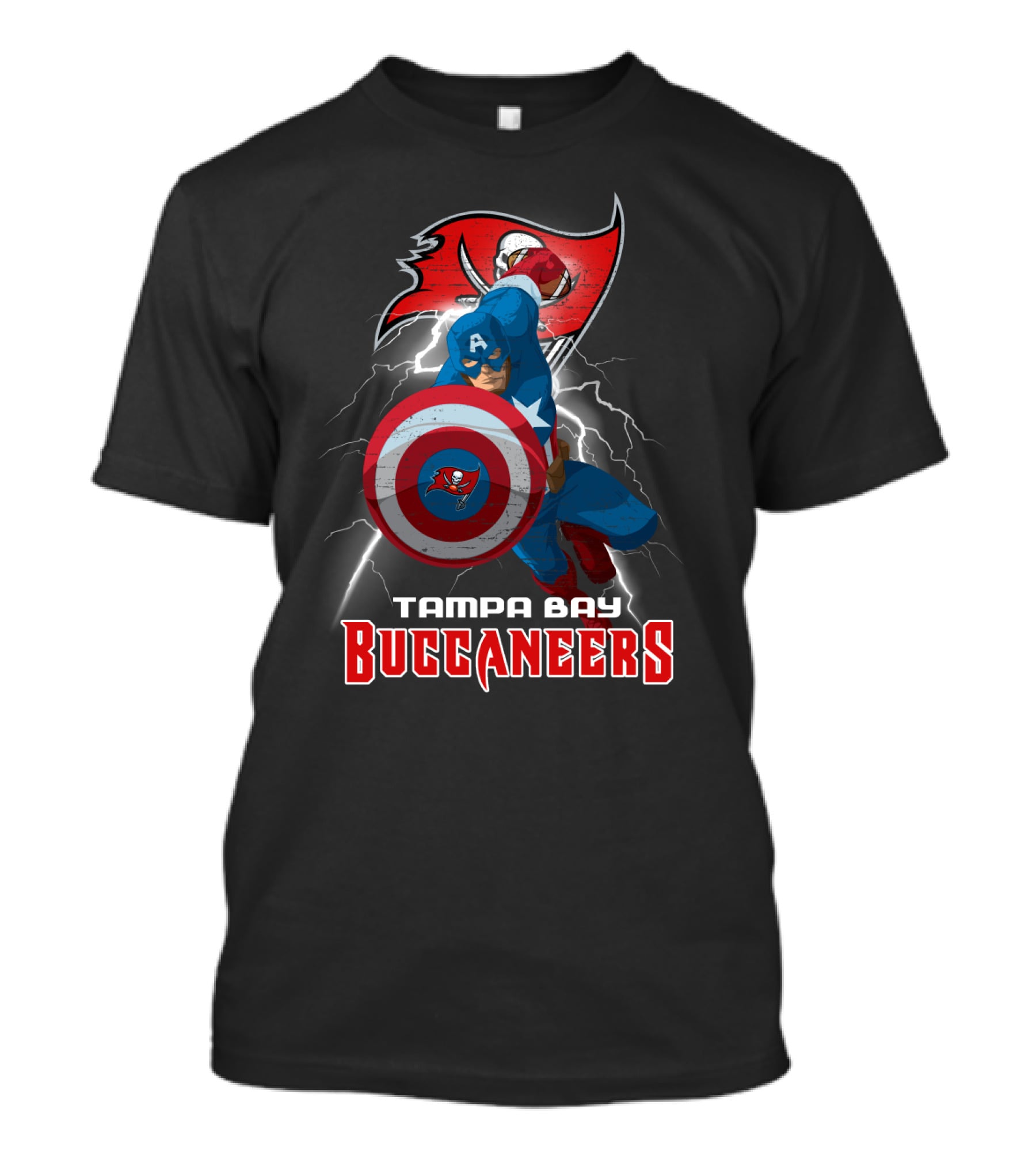 Captain America Tampa Bay Buccaneers Nfl Shield Lightning T-Shirt