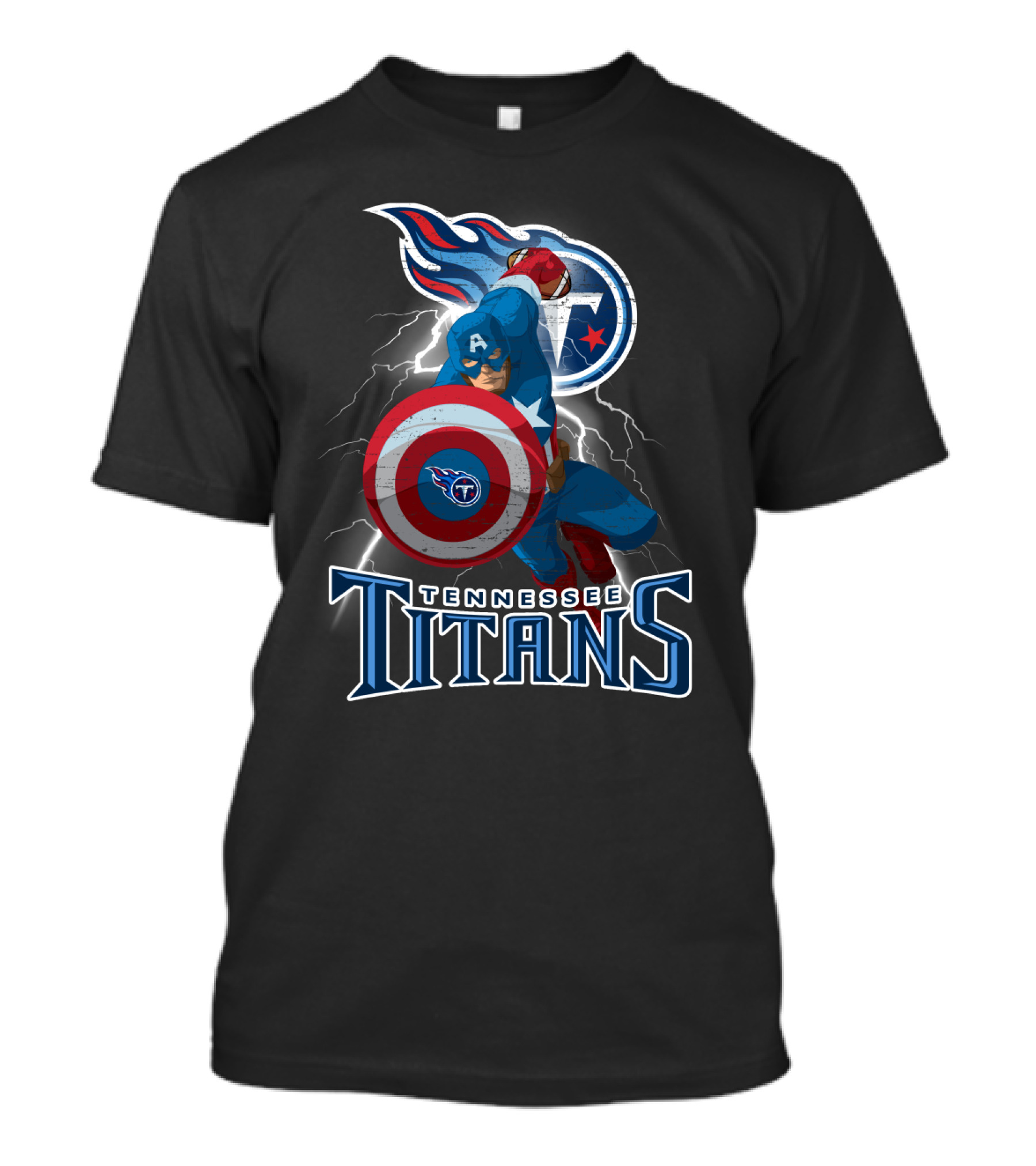 Tennessee Titans Captain America Nfl Crossover With Iconic Shield T-Shirt