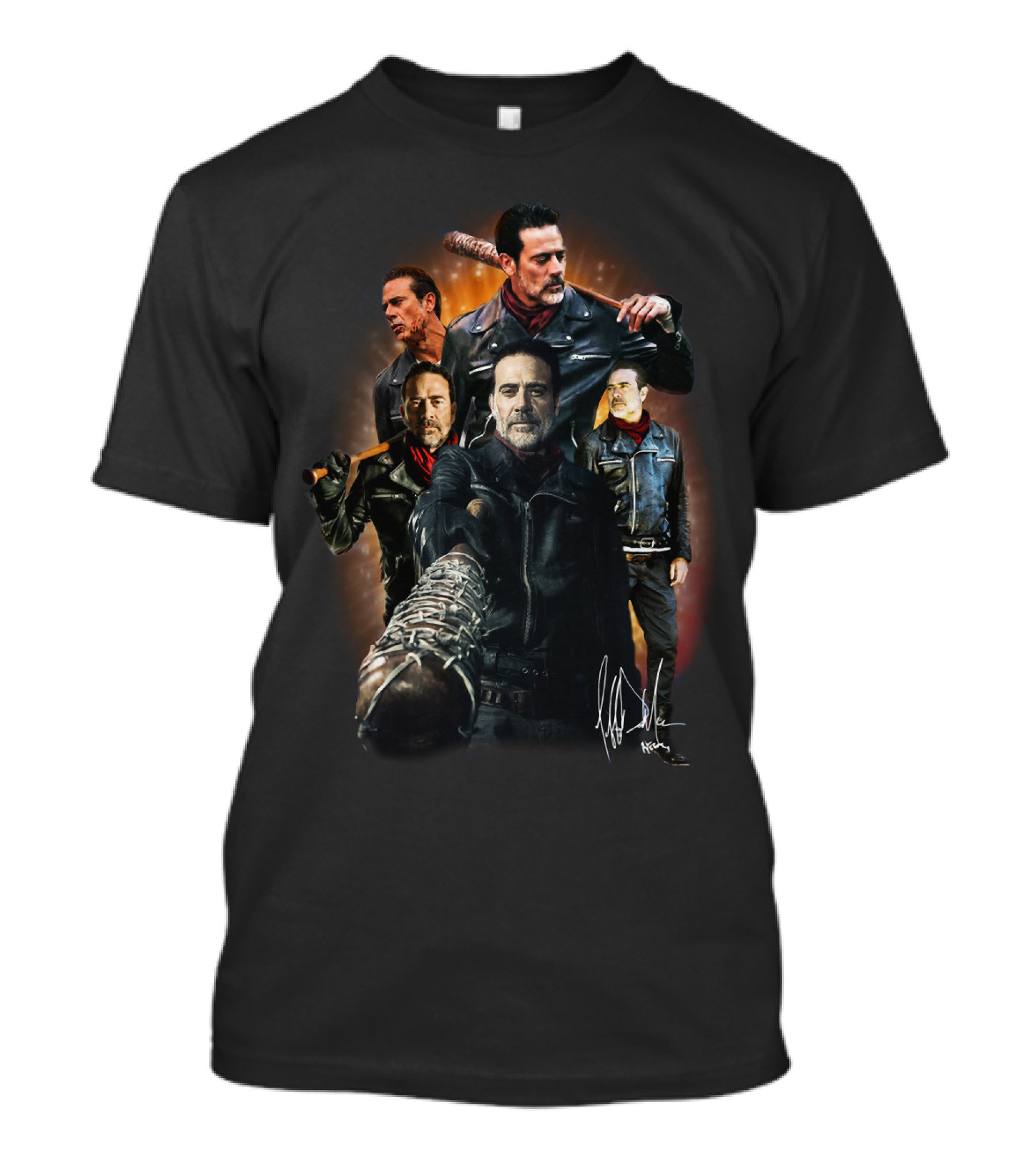 The Walking Dead Negan Character And Signature Collage With Lucille Bat T-Shirt