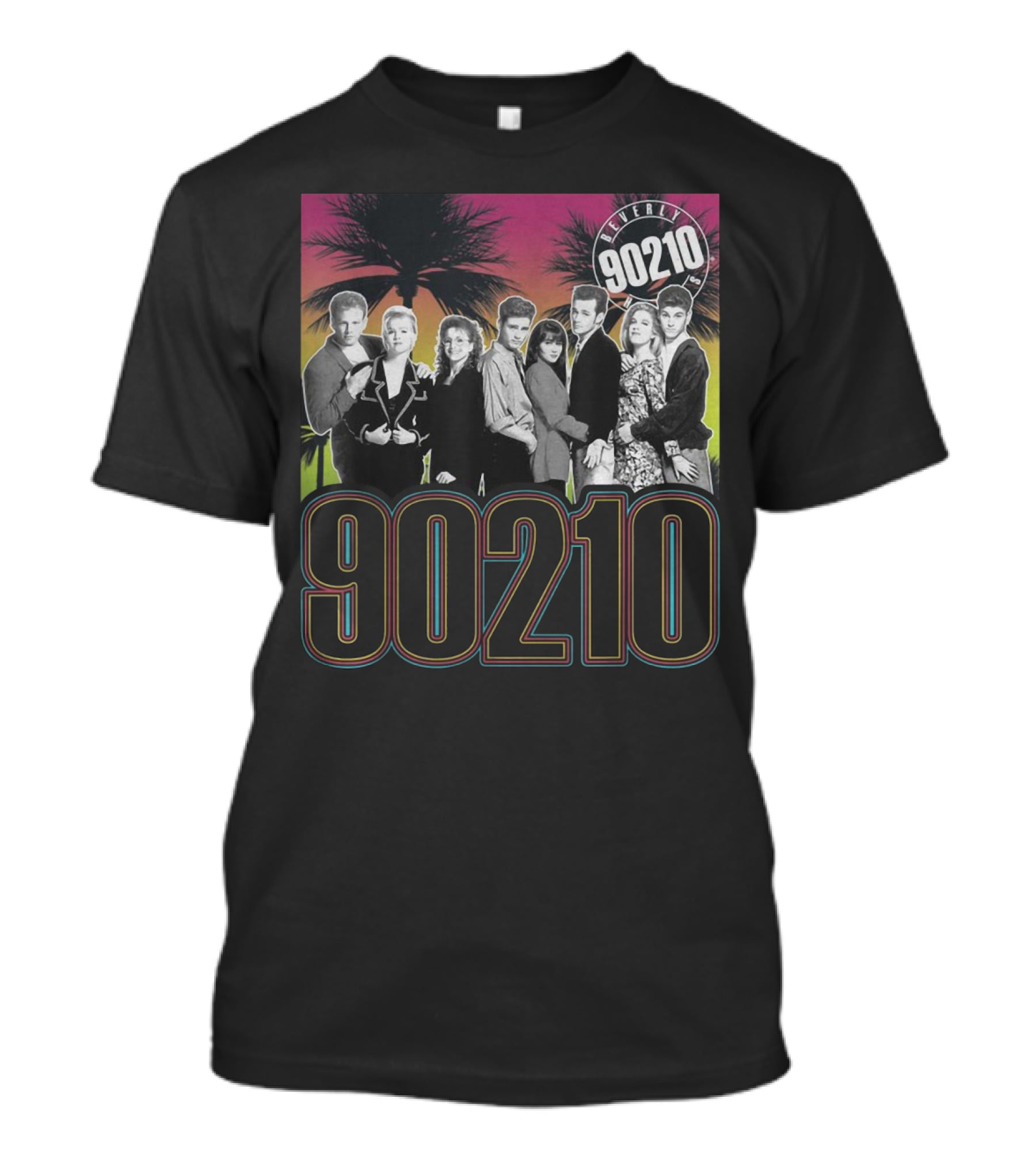 Beverly Hills 90210 Cast With Palm Trees Retro Style 90s Vibe T-Shirt