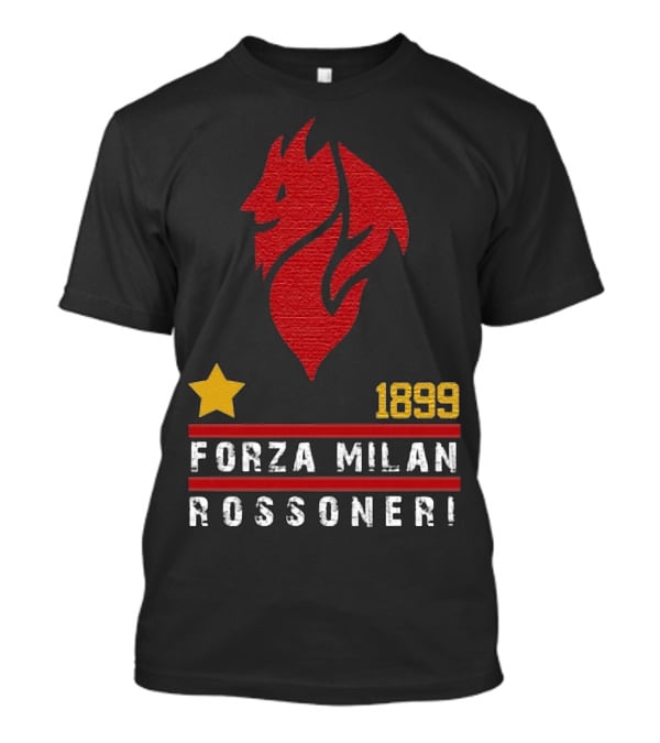 1899 Forza Milan Rossoner Symbol With Star And Red Lion Head Emblem T-Shirt
