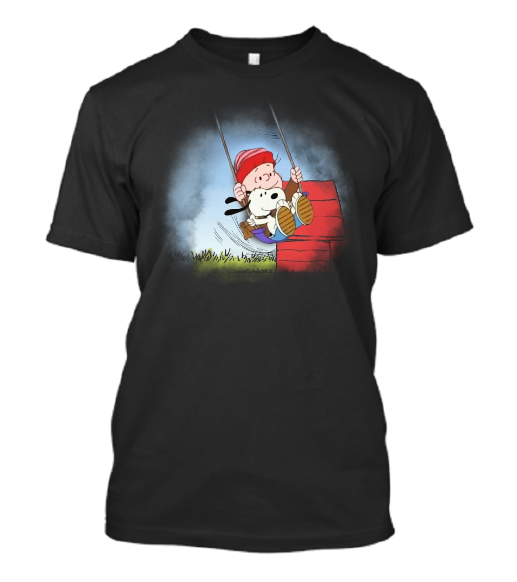 Charlie Brown And Snoopy Swinging On Doghouse T-Shirt