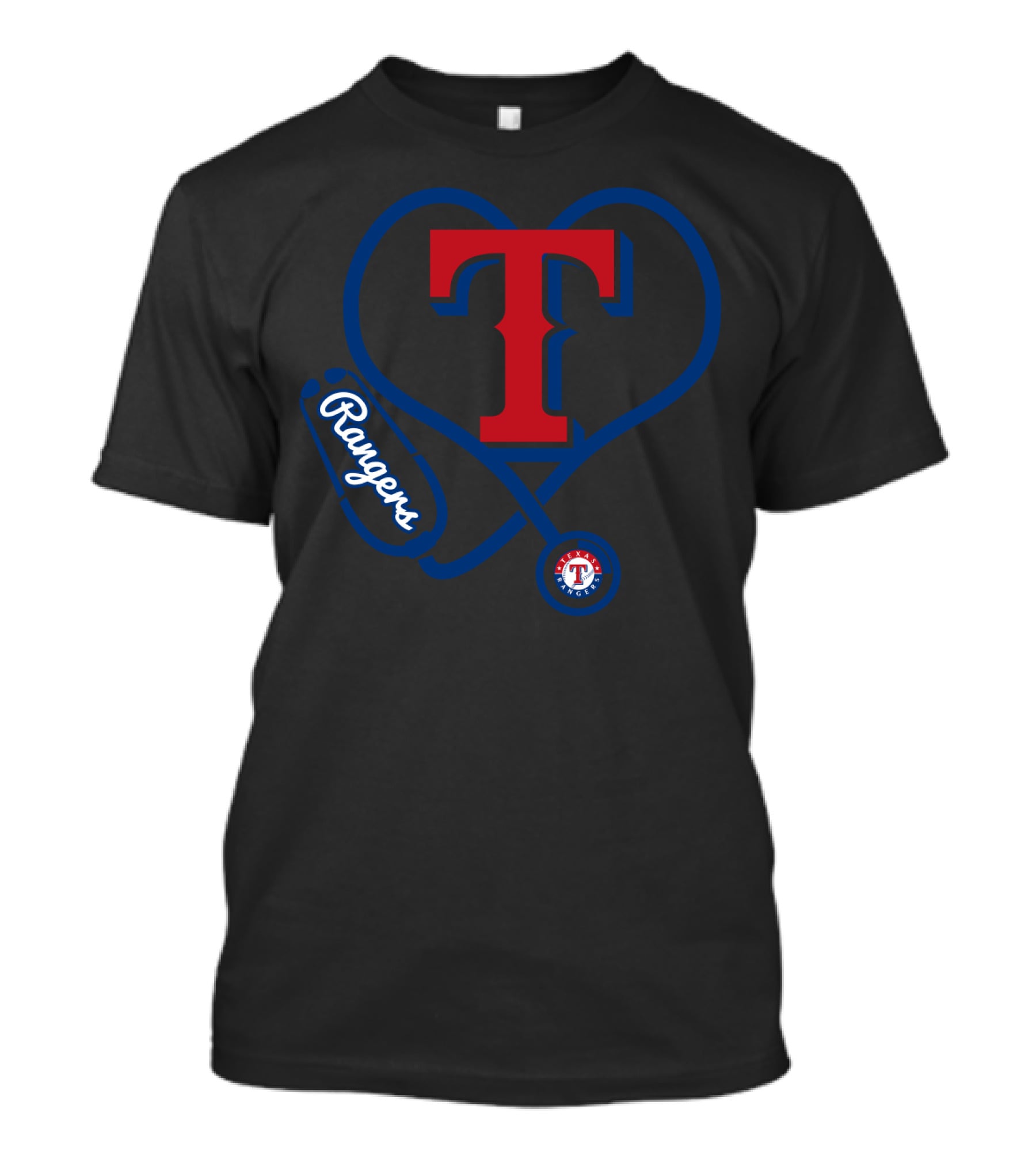 Nurse Heartbeat Texas Rangers Fans T Logo Stethoscope T-Shirt