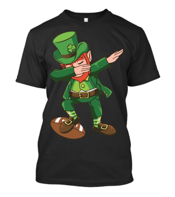Leprechaun Dabbing On Football With Clover Hat T-Shirt