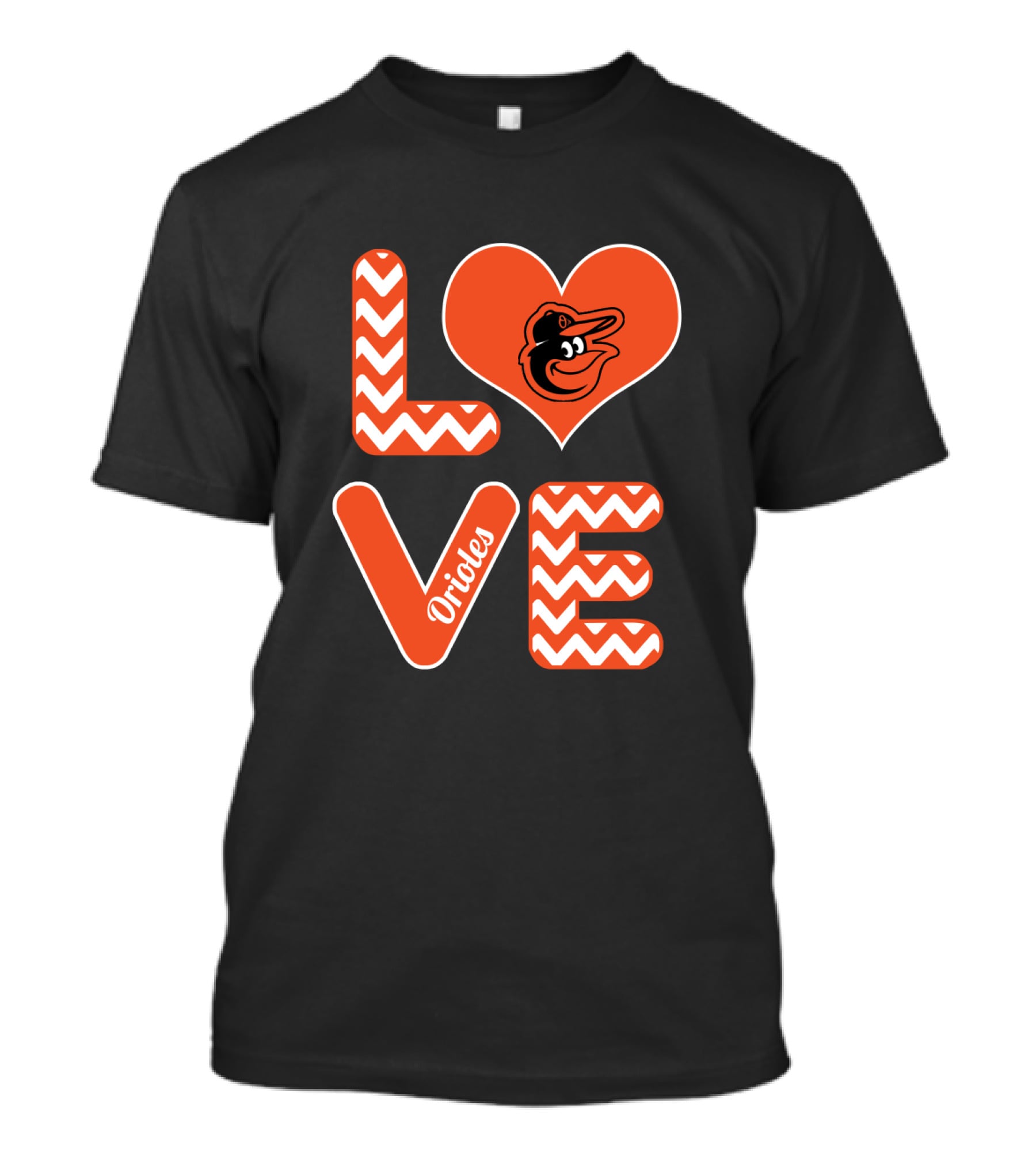 Love Orioles Heart Chevron Pattern Baseball Fans Baltimore T-Shirt