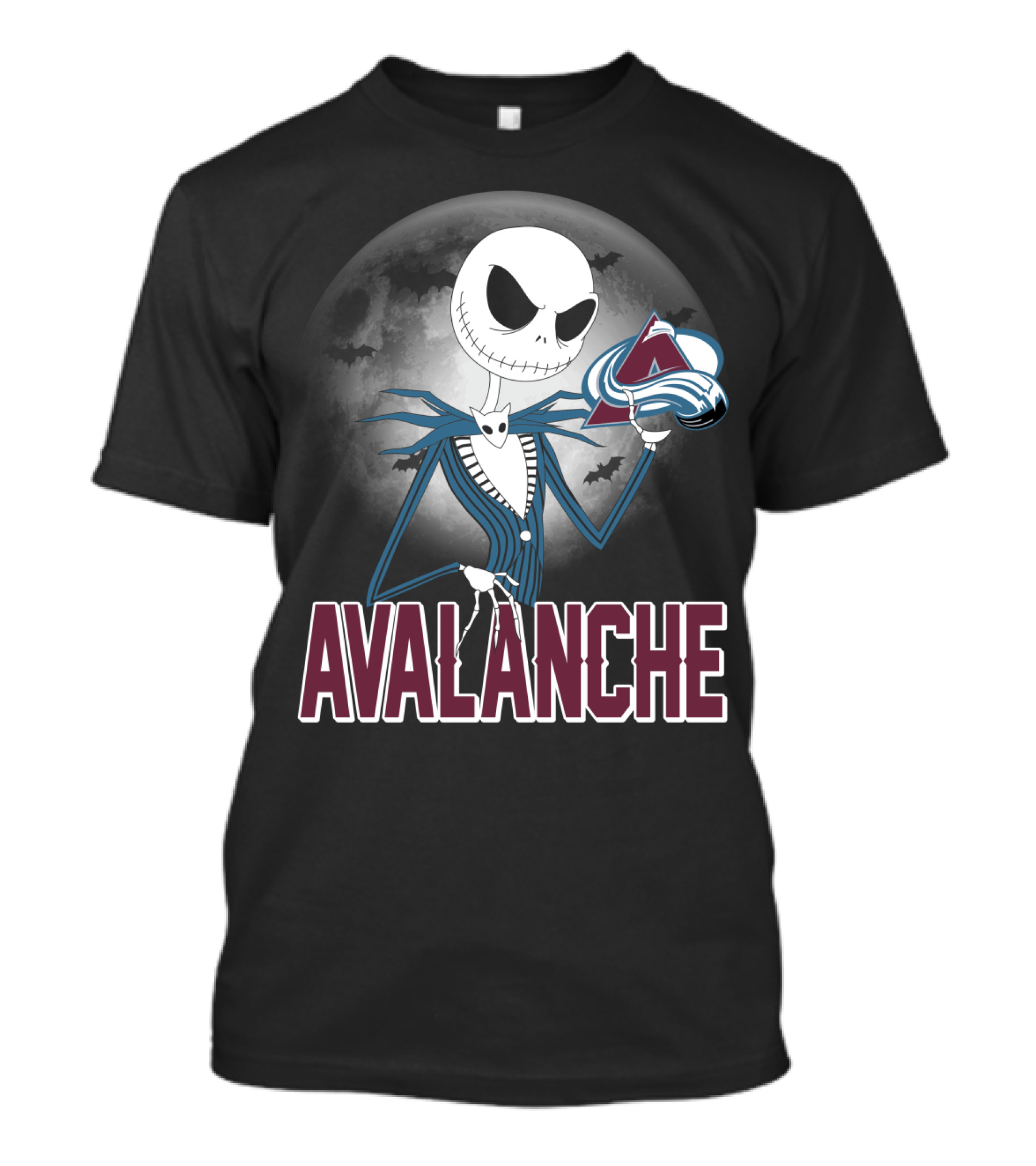 Jack Skellington Halloween Colorado Avalanche Logo Moon Background T-Shirt