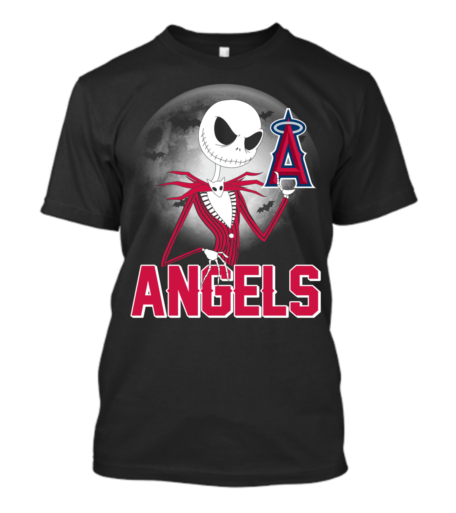 Jack Skellington Los Angeles Angels Halloween Moon Motif T-Shirt