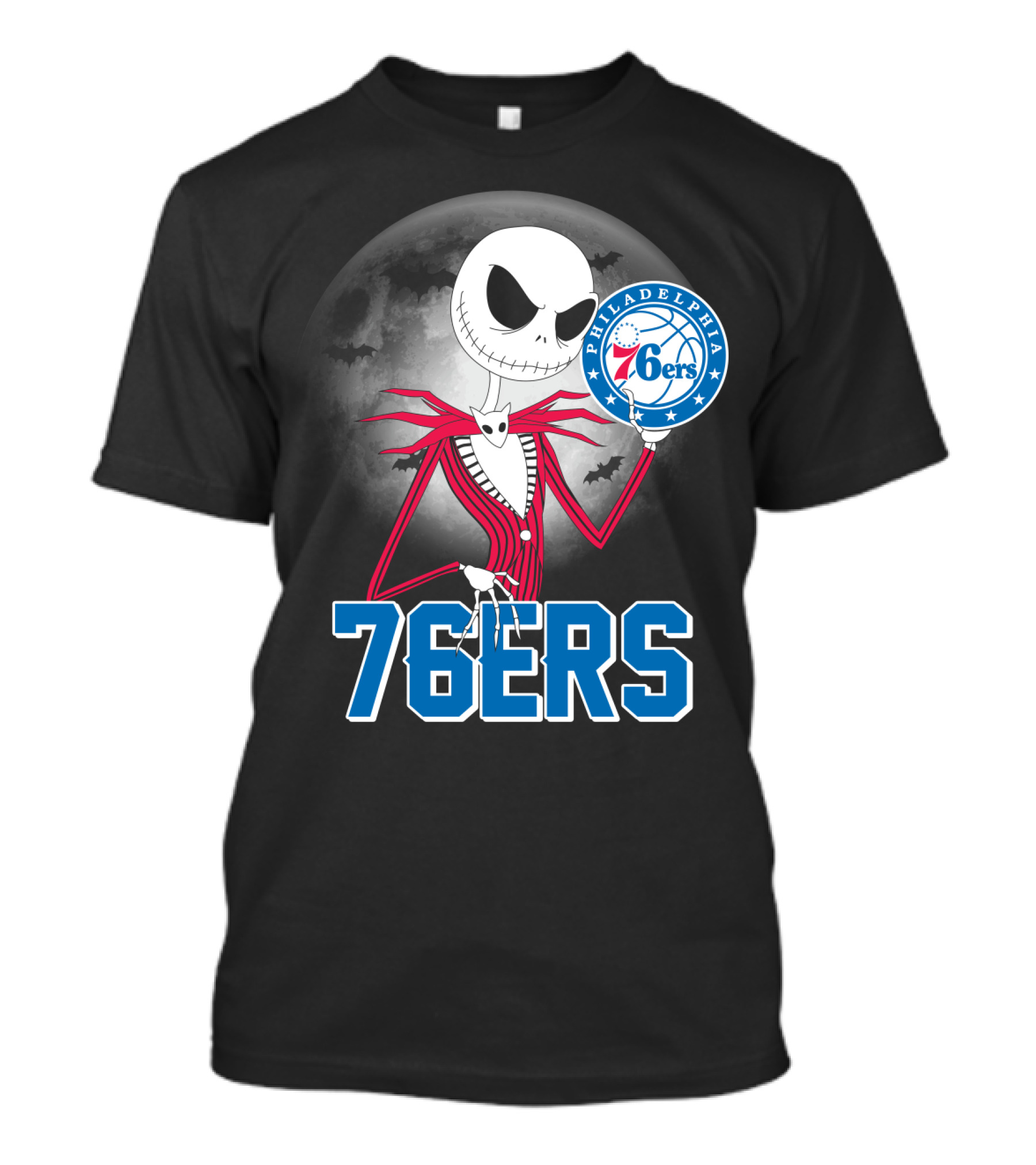 Jack Skellington Philadelphia 76ers Halloween Moon T-Shirt