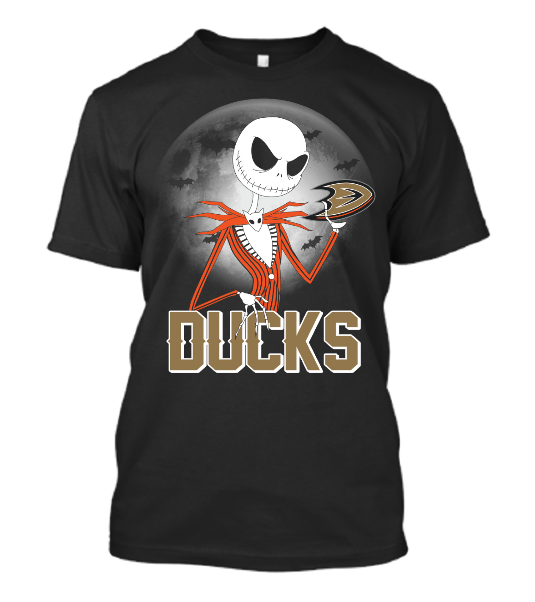 Jack Skellington Anaheim Ducks Halloween Moon And Bats T-Shirt