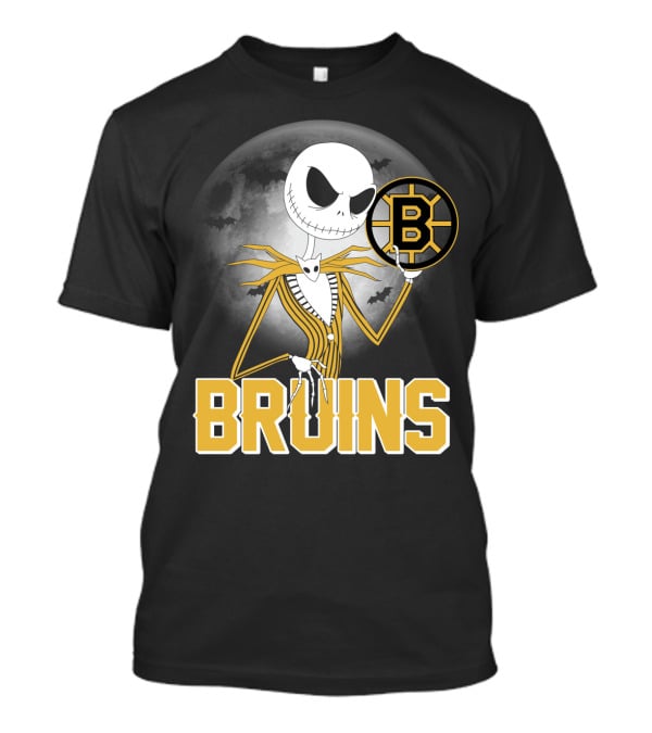 Jack Skellington Halloween Boston Bruins Moon And Bats T-Shirt