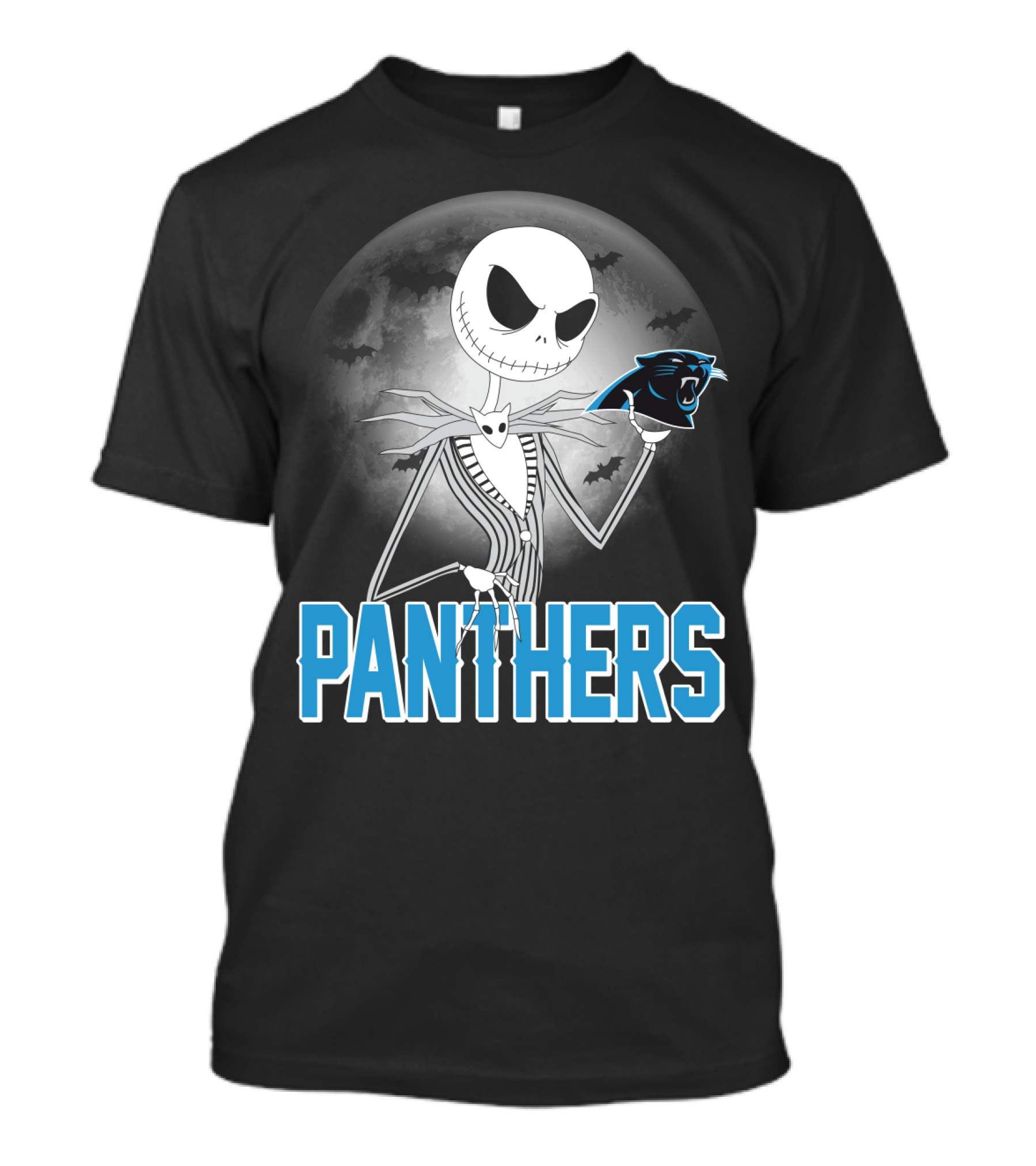 Jack Skellington Panthers Halloween Carolina Panthers Logo Moon Bats T-Shirt