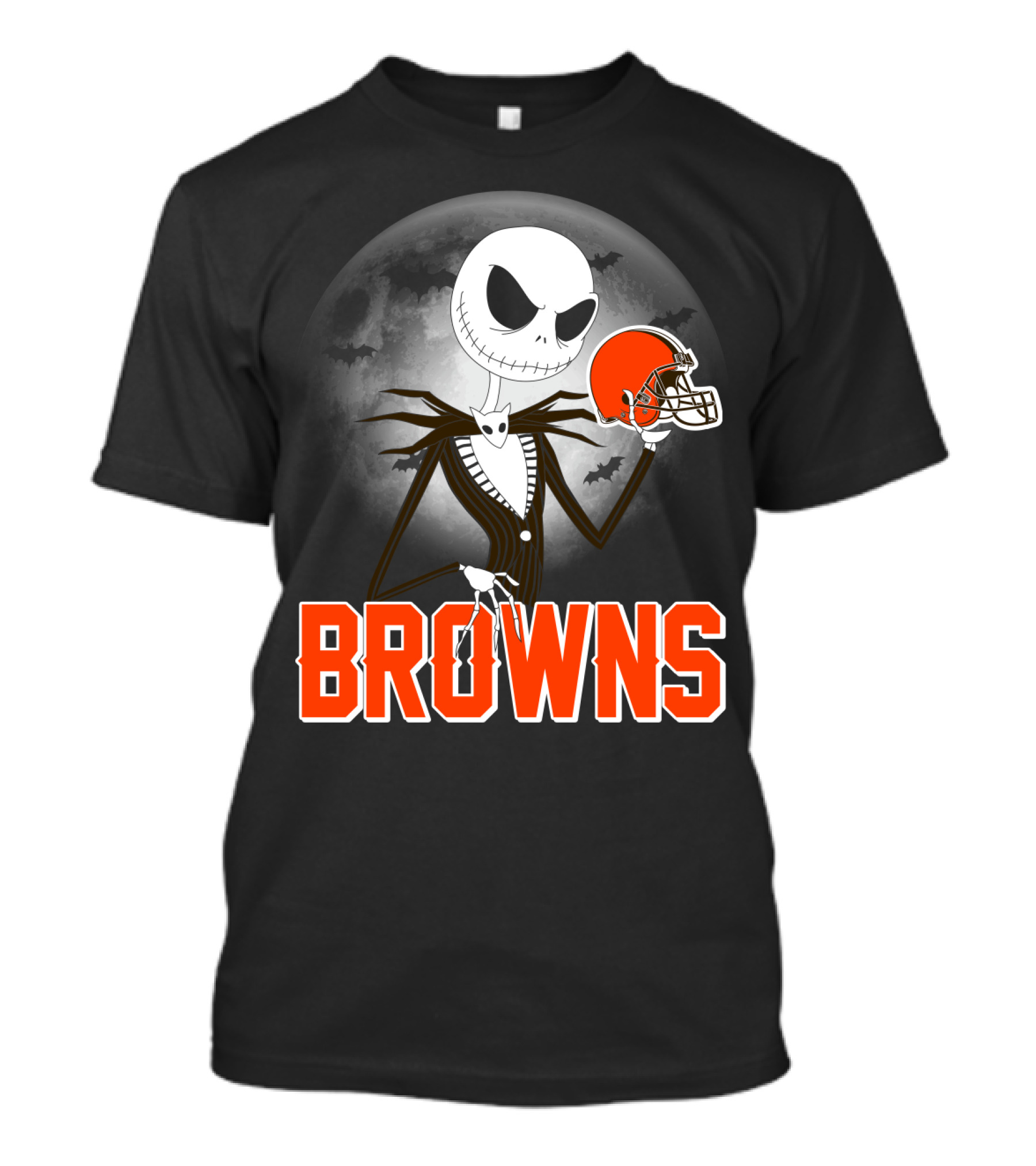 Jack Skellington Holding Cleveland Browns Helmet Halloween Moon T-Shirt