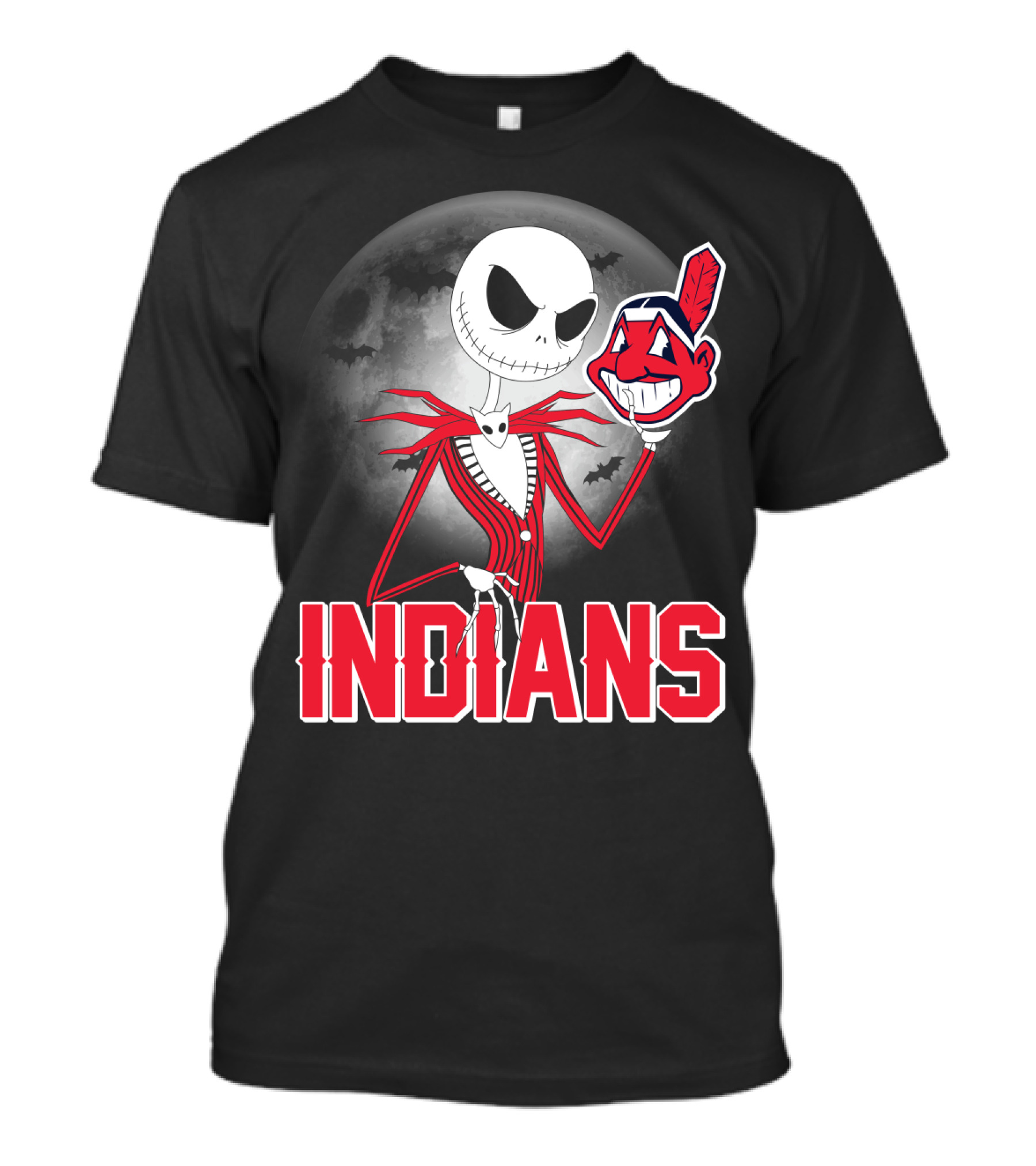 Jack Skellington Halloween Moon Cleveland Indians T-Shirt